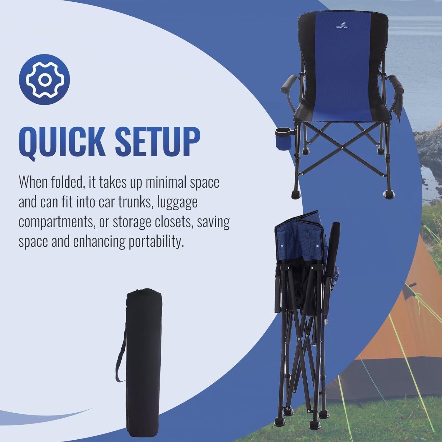 Silla de Camping QAOYAL Plegable 136 kg con Portavasos