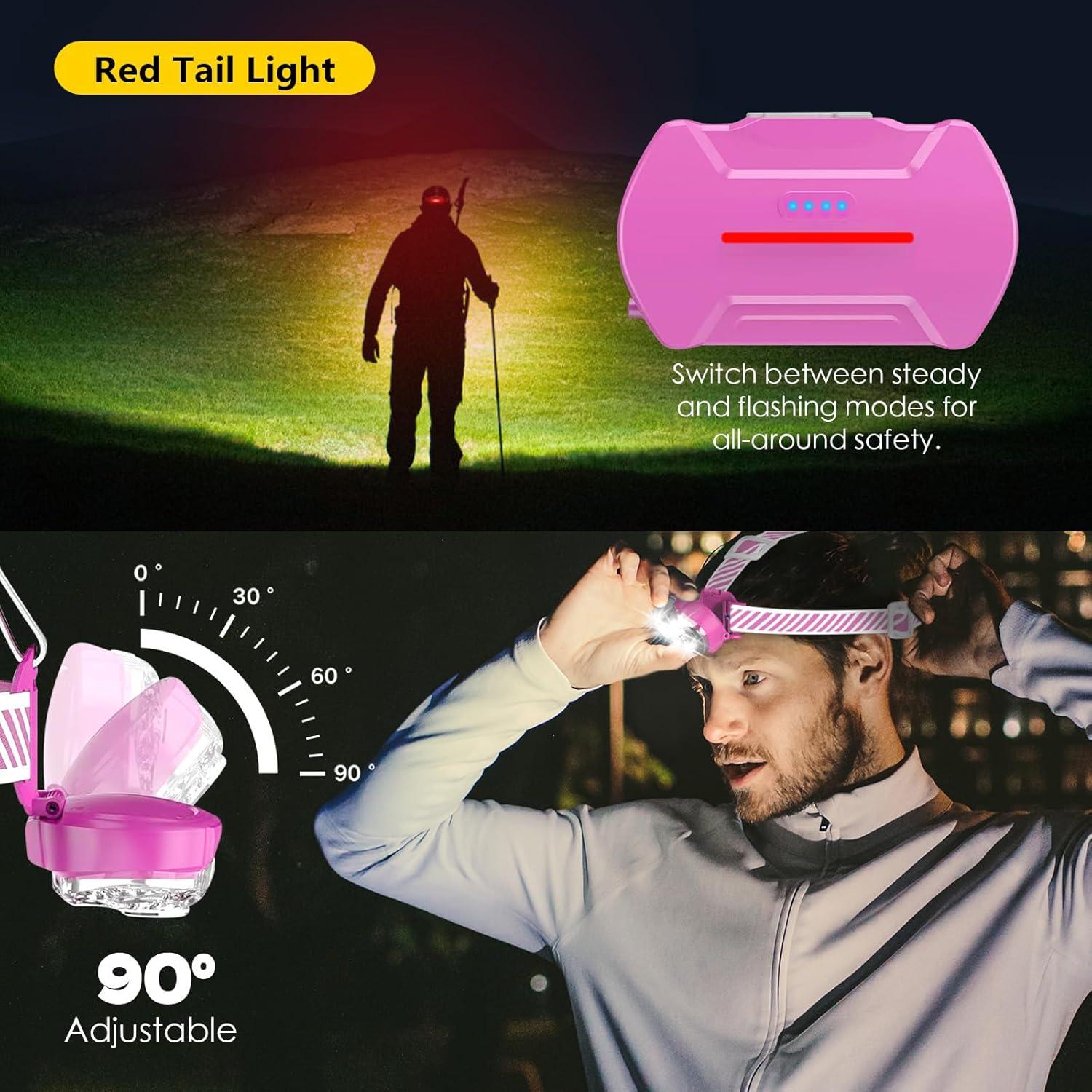 Linterna Frontal Recargable MIOISY Rosa 5 LED IPX4 12 Modos