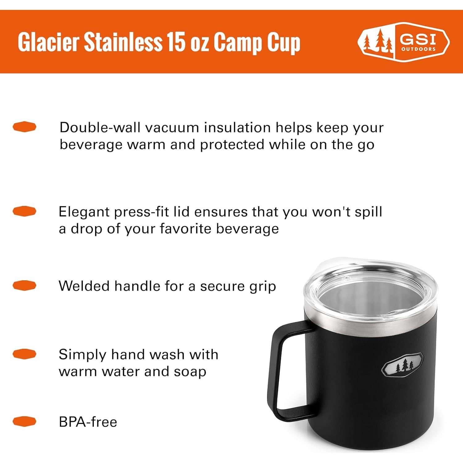 Taza de Campamento GSI Outdoors Glacier 450 ml Negra Aislada