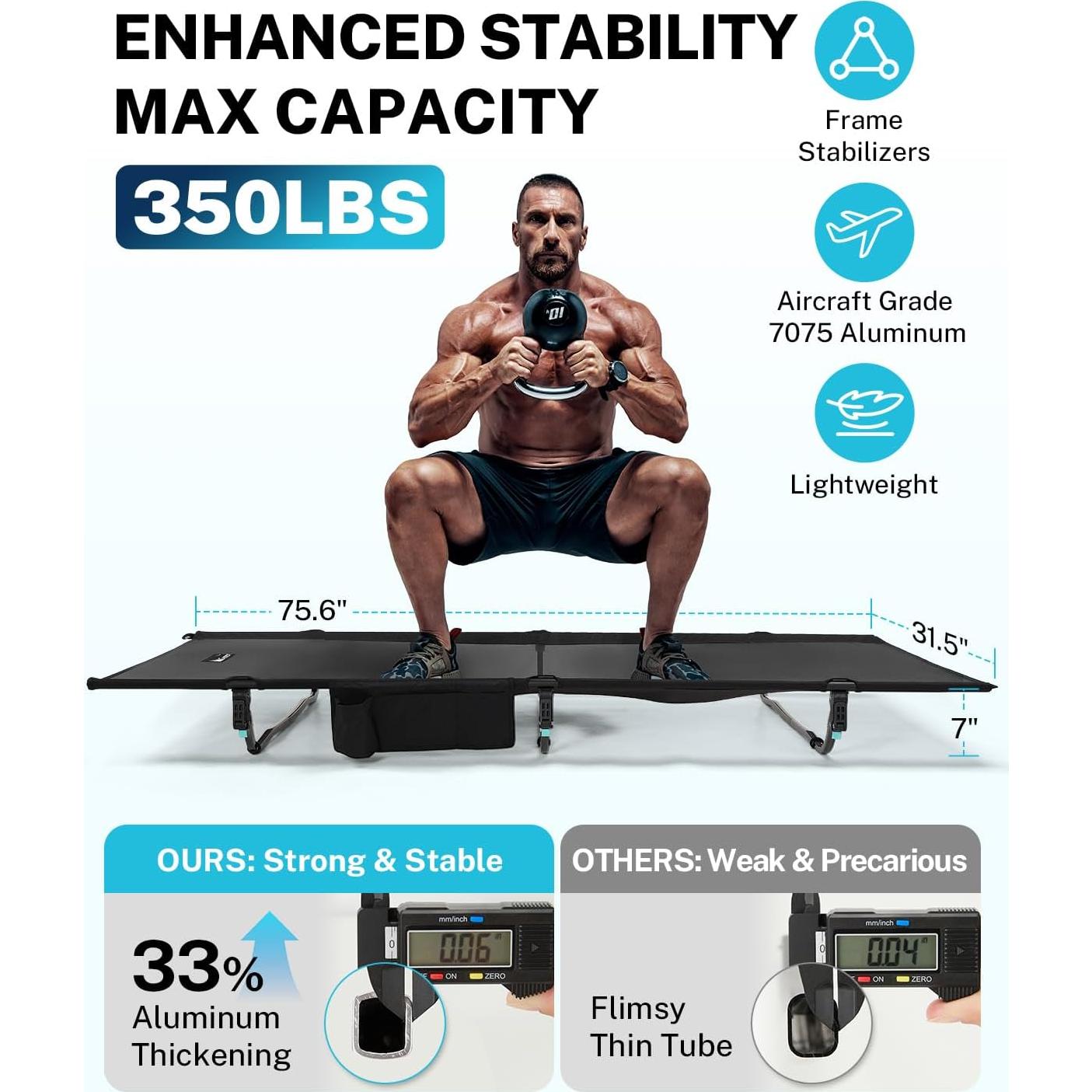 Cama de Camping Gonex Extra Ancha 80x190cm Soporta 158.76kg