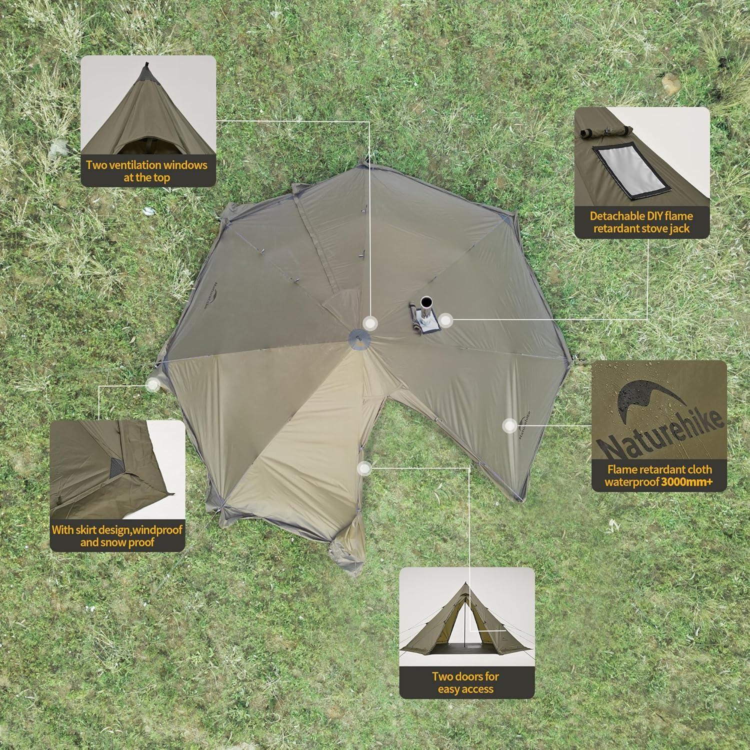 Tienda Teepee Naturehike Ranch Fire 4-6 Personas Impermeable