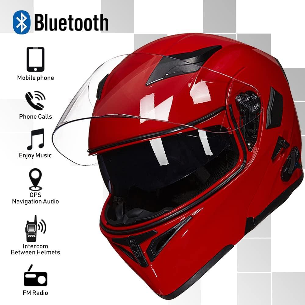 Casco de Motocicleta Bluetooth ILM 902BT Doble Visera Rojo Grande