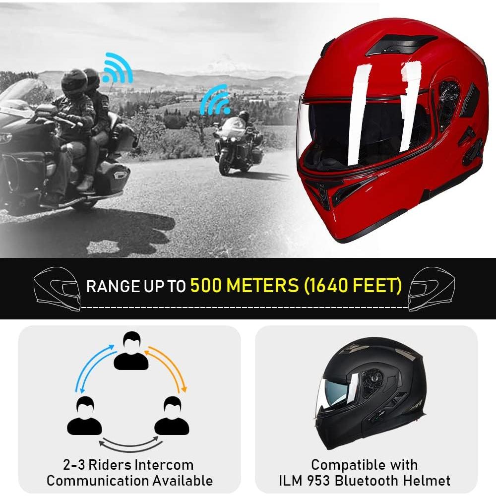 Casco de Motocicleta Bluetooth ILM 902BT Doble Visera Rojo Grande