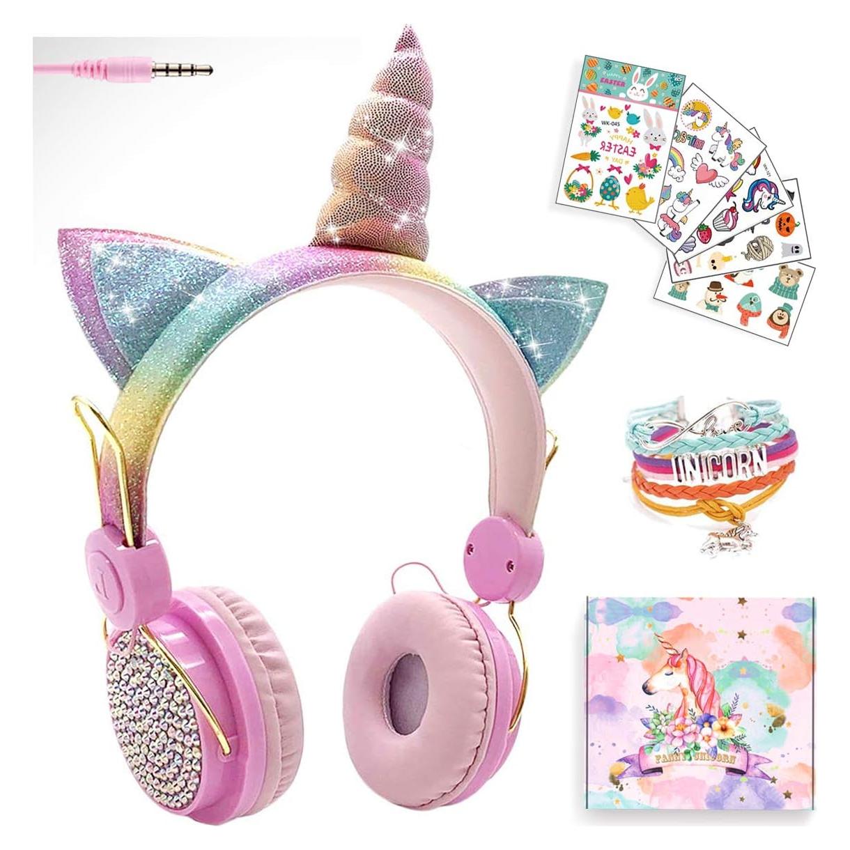 Auriculares con cable SVYHUOK Unicornio Rosa 85dB para Niños