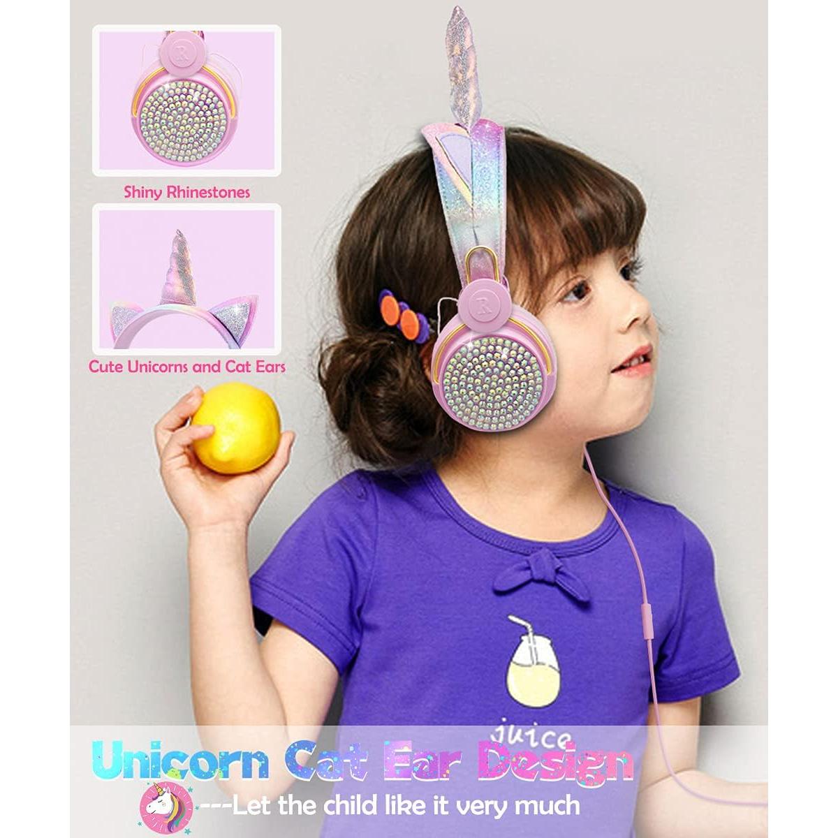 Auriculares con cable SVYHUOK Unicornio Rosa 85dB para Niños