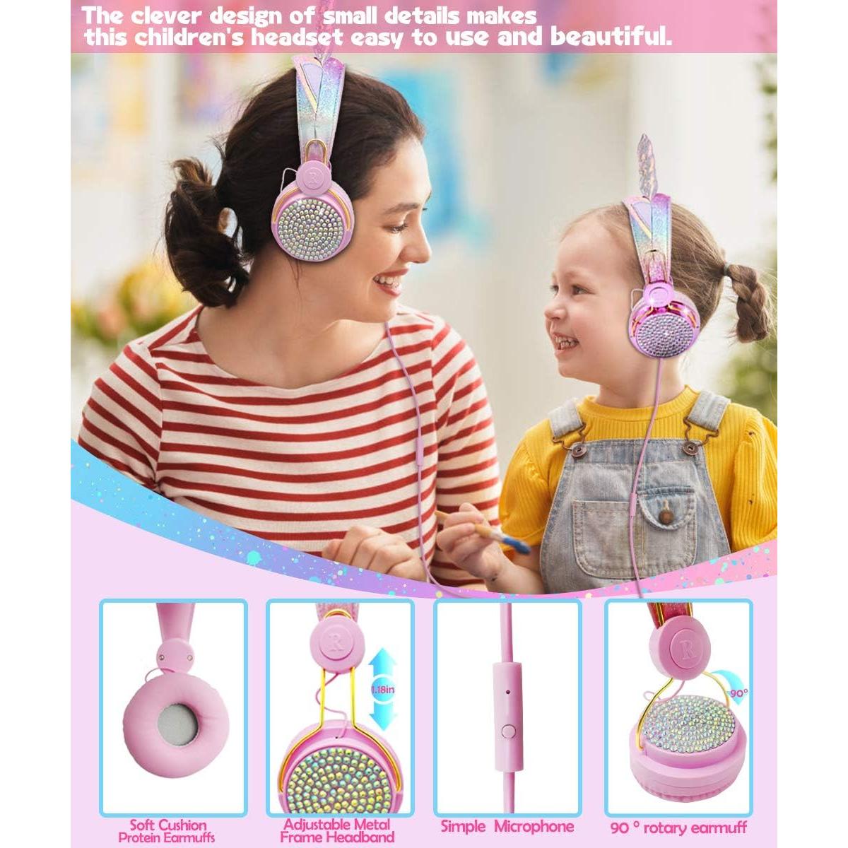 Auriculares con cable SVYHUOK Unicornio Rosa 85dB para Niños