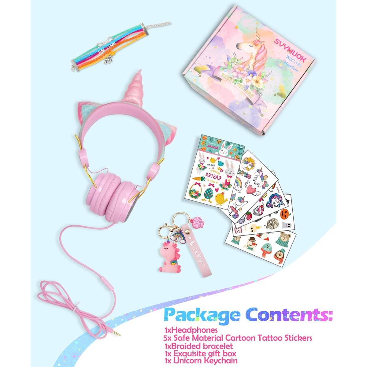 Auriculares con cable SVYHUOK Unicornio Rosa 85dB para Niños