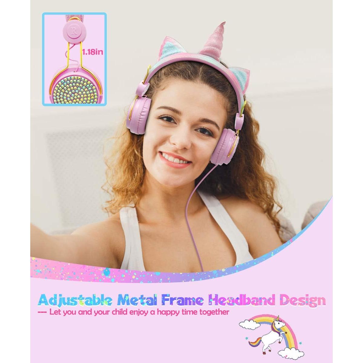 Auriculares con cable SVYHUOK Unicornio Rosa 85dB para Niños
