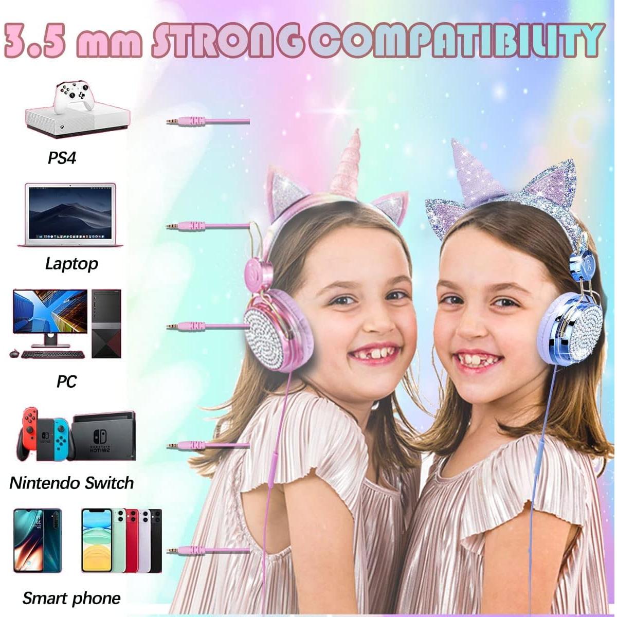 Auriculares SVYHUOK para Niños con Orejas de Gato Azul