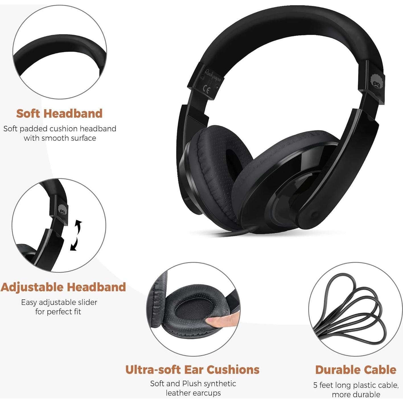 Auriculares Rockpapa Comfort para Niños con Cable 3.5mm Negro