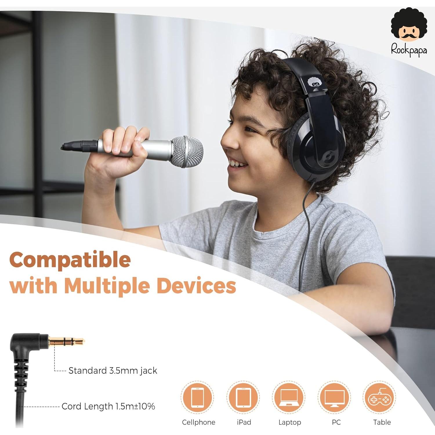 Auriculares Rockpapa Comfort para Niños con Cable 3.5mm Negro