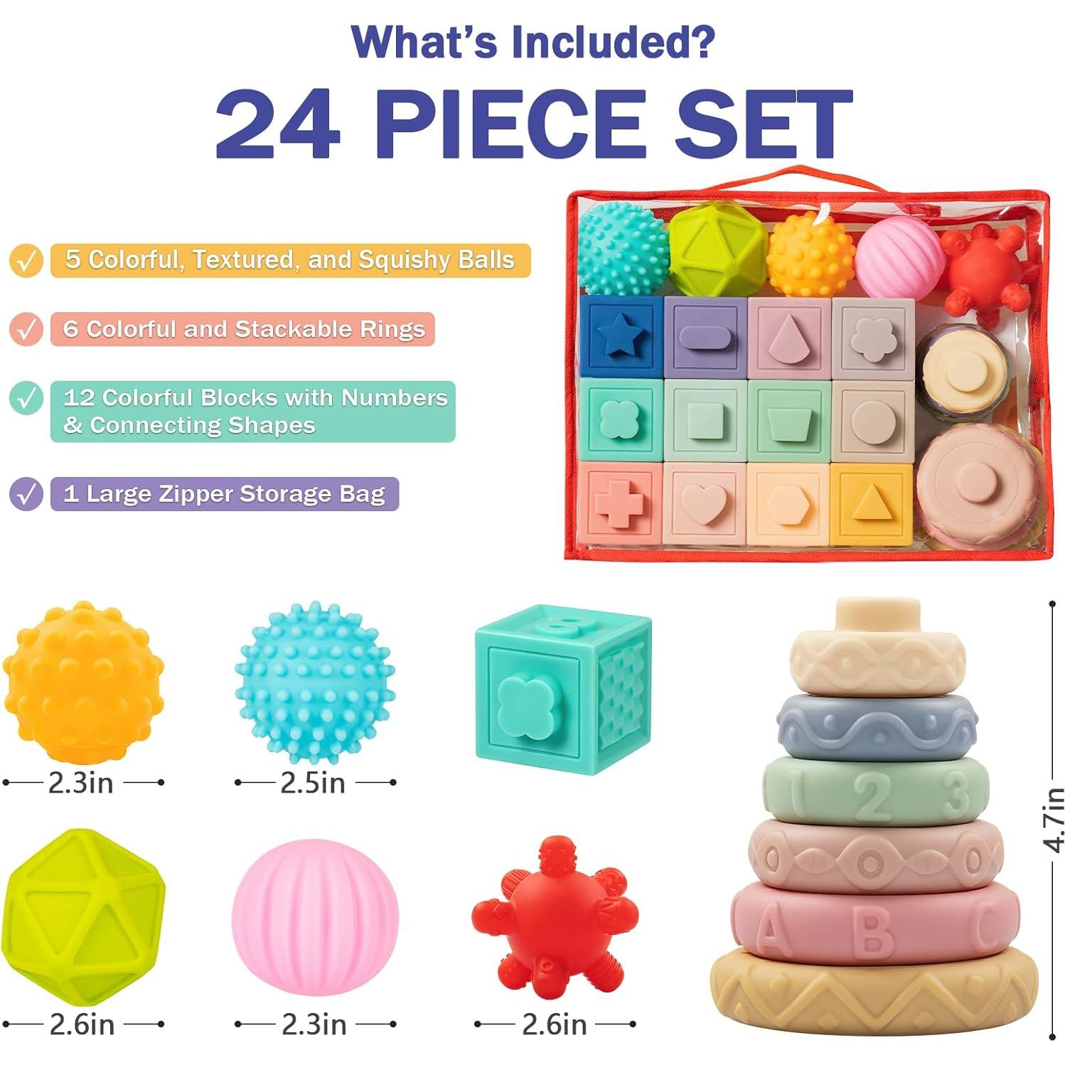 Juguetes Montessori Jyusmile para Bebés 6-12 Meses 24 Piezas