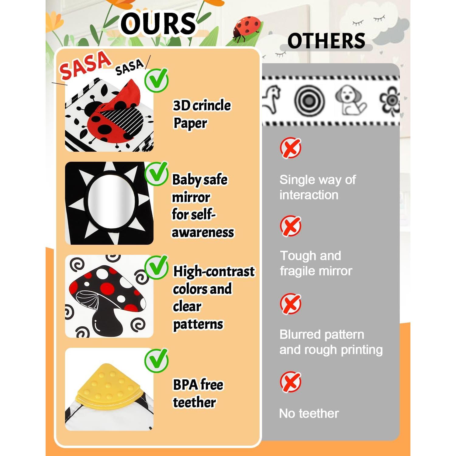 Libro para Bebés de Alto Contraste con Mordedor - 0-3 Años