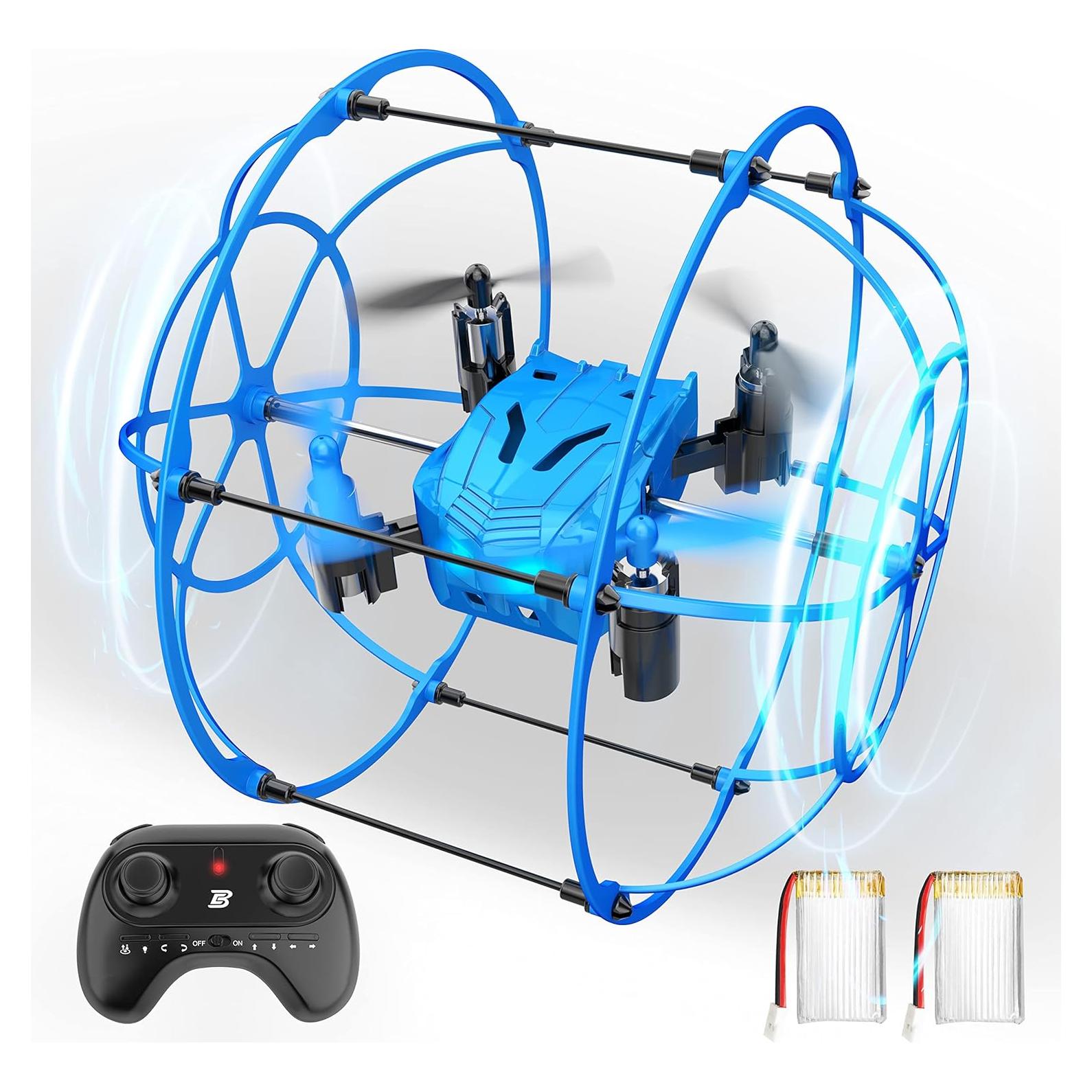 BEZGAR HQ053 Remote Control Drone for Kids - RC Mini Spherical Rolling Quadcopter Beginner 360 Degree Flip, Christmas Birthday Gift Indoor Outdoor Toys for Boys Age 4 5 6 7 8-12, Blue