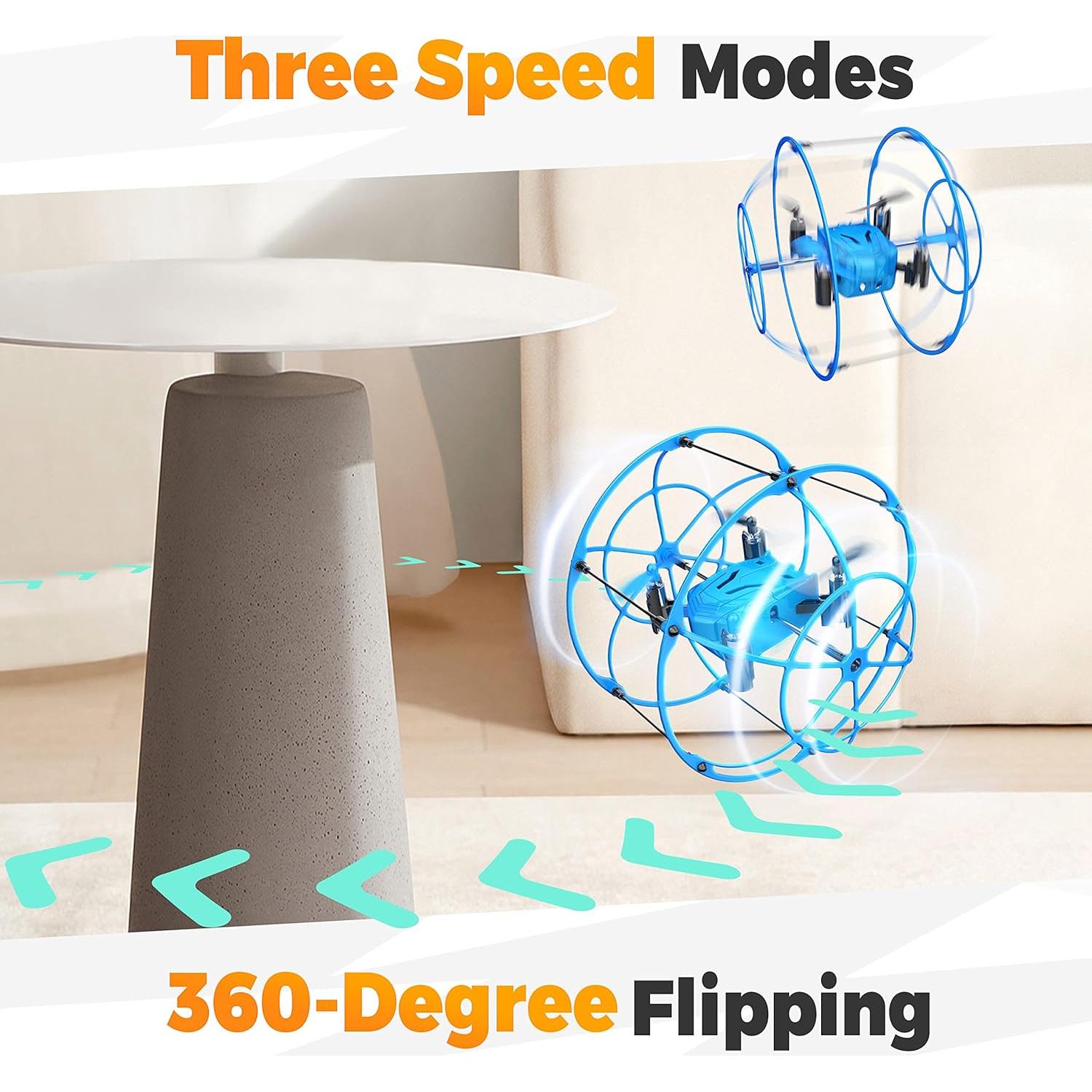 BEZGAR HQ053 Remote Control Drone for Kids - RC Mini Spherical Rolling Quadcopter Beginner 360 Degree Flip, Christmas Birthday Gift Indoor Outdoor Toys for Boys Age 4 5 6 7 8-12, Blue