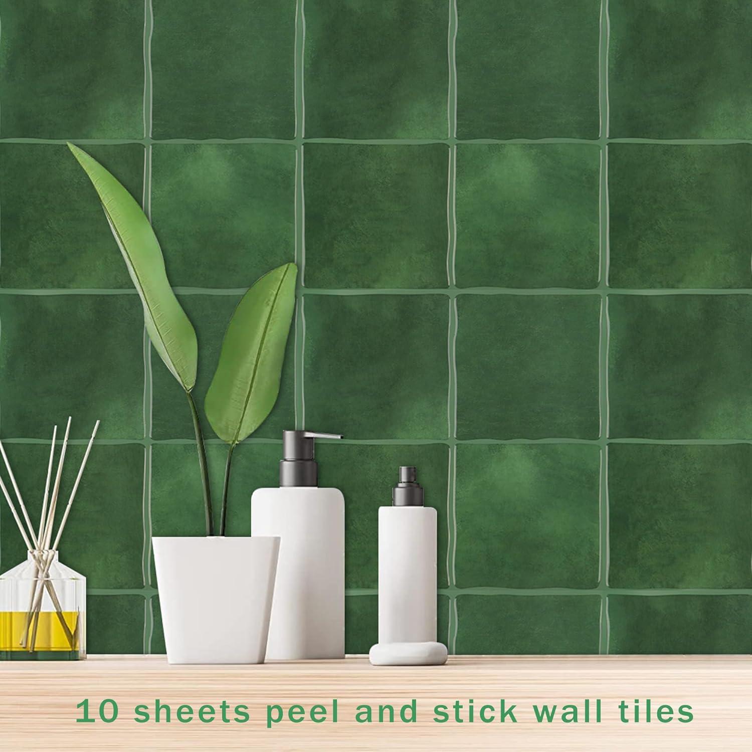 Paquete de 10 Azulejos Autoadhesivos AOFEGRLT 23x23 cm Verde