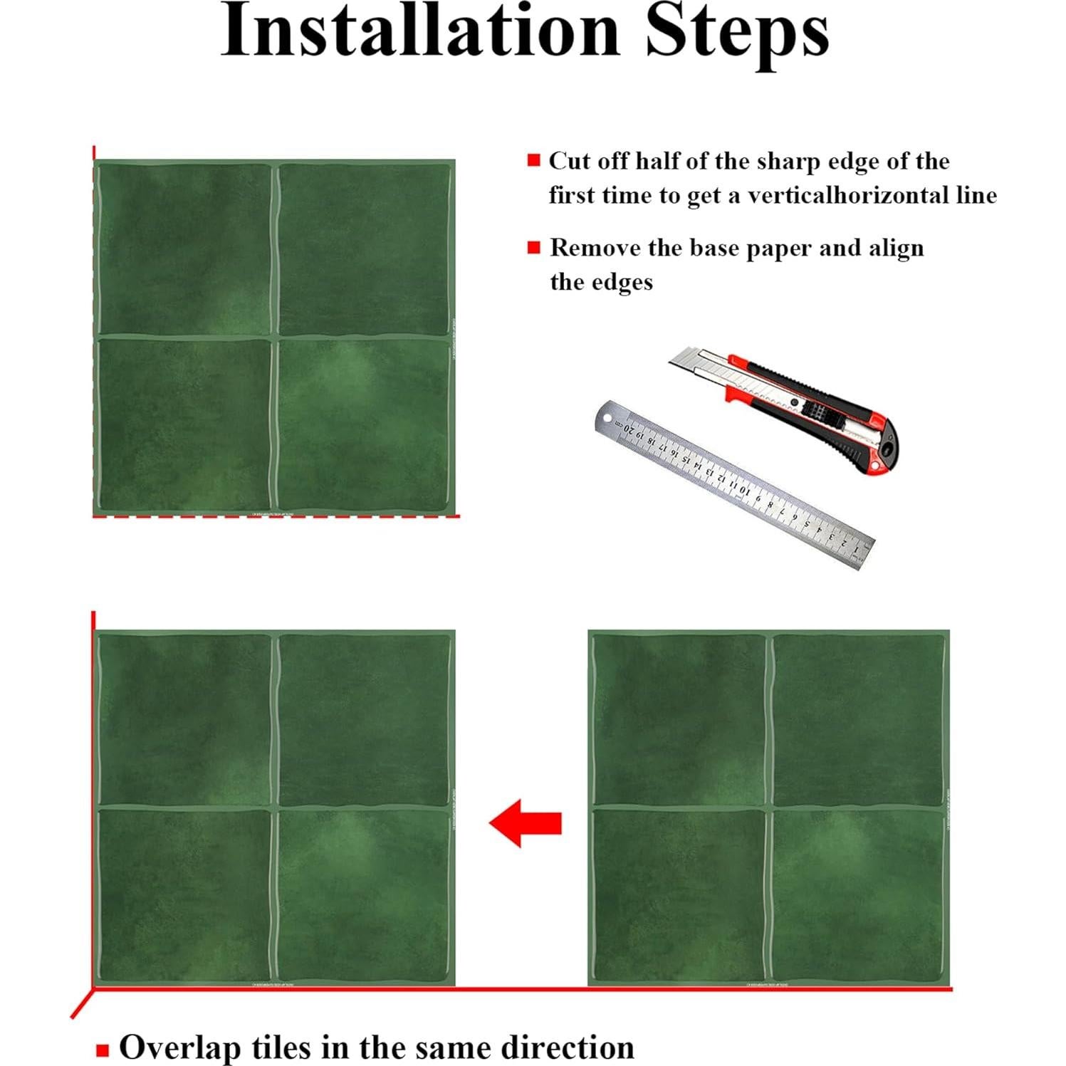 Paquete de 10 Azulejos Autoadhesivos AOFEGRLT 23x23 cm Verde