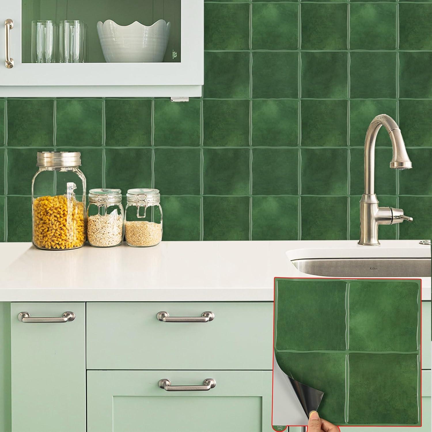 Paquete de 10 Azulejos Autoadhesivos AOFEGRLT 23x23 cm Verde