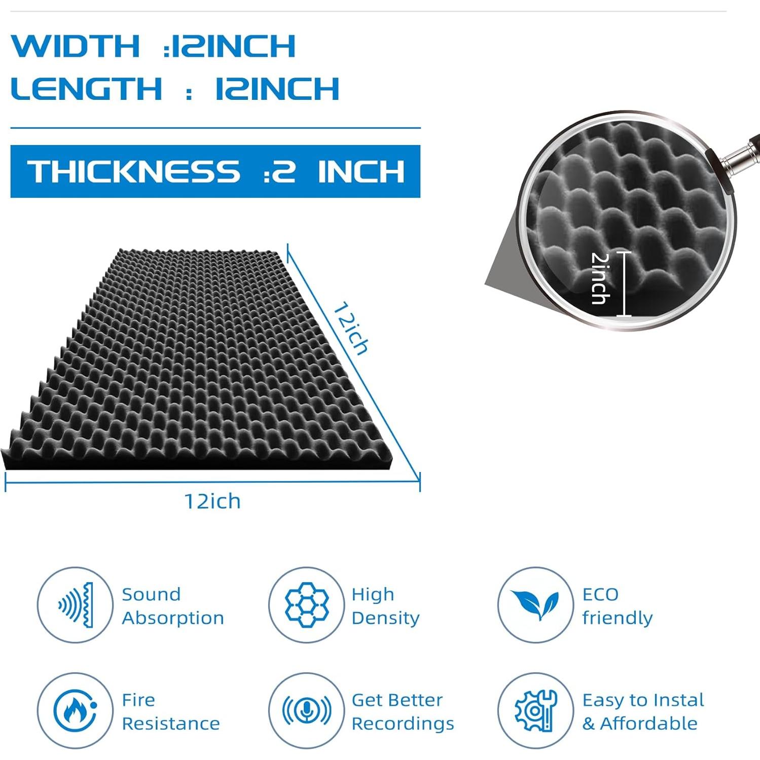 Paneles de Espuma Aislante Acústica Geynnple 121.9x60.9 cm Negro