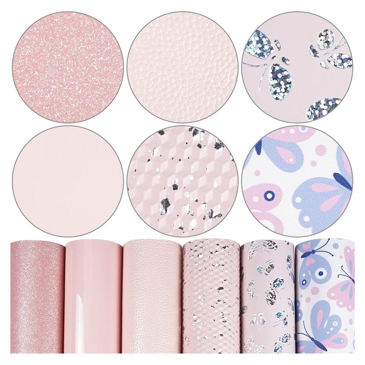 Hojas de Cuero Sintético Litchi 6 Pack Rosa Bebé 20x30 cm