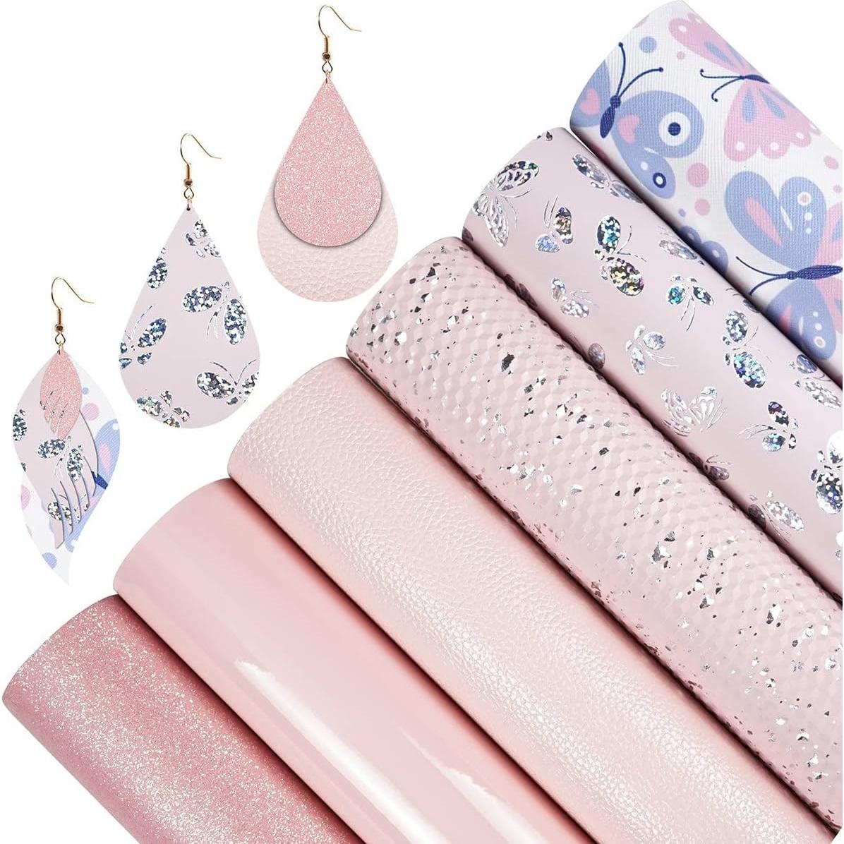 Hojas de Cuero Sintético Litchi 6 Pack Rosa Bebé 20x30 cm