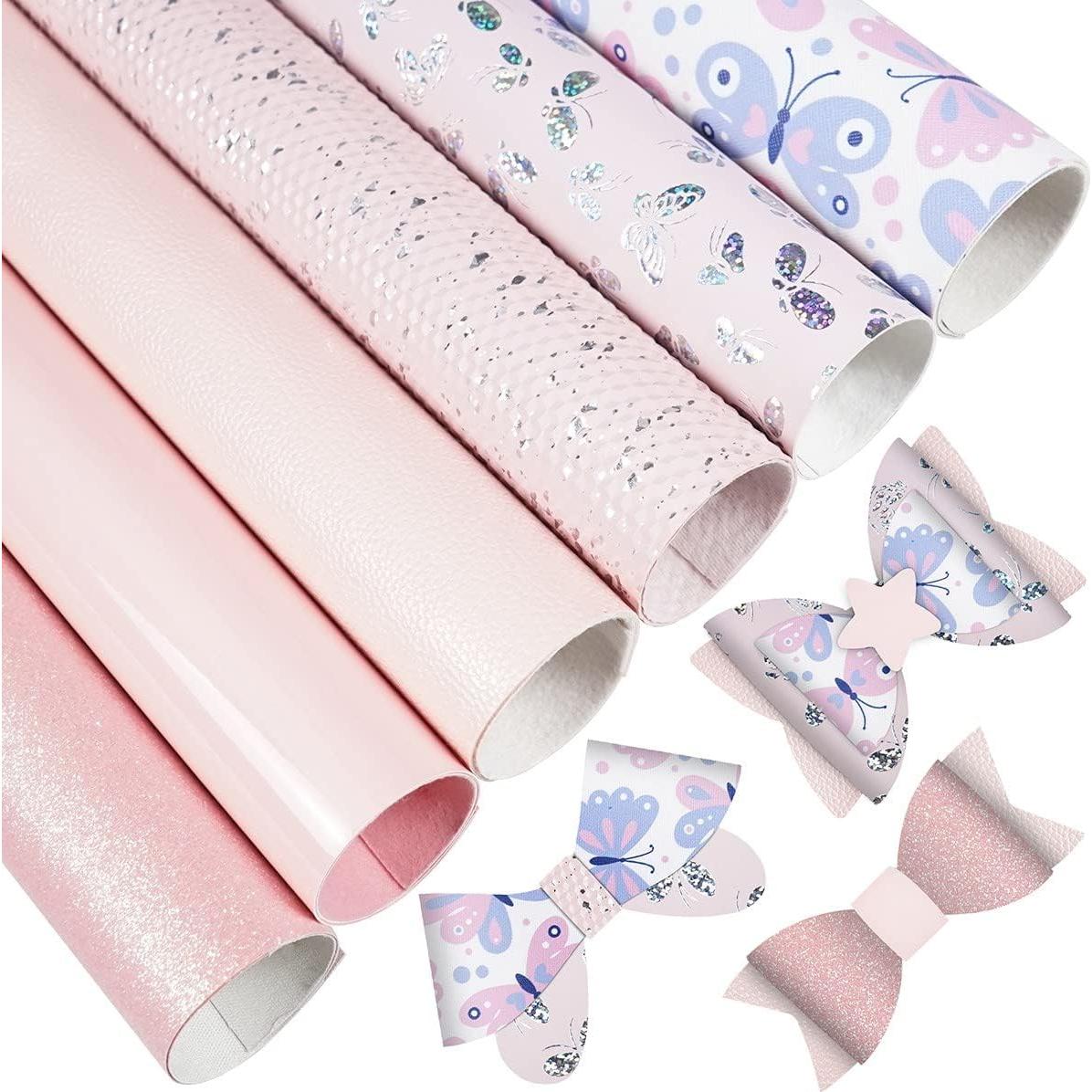 Hojas de Cuero Sintético Litchi 6 Pack Rosa Bebé 20x30 cm