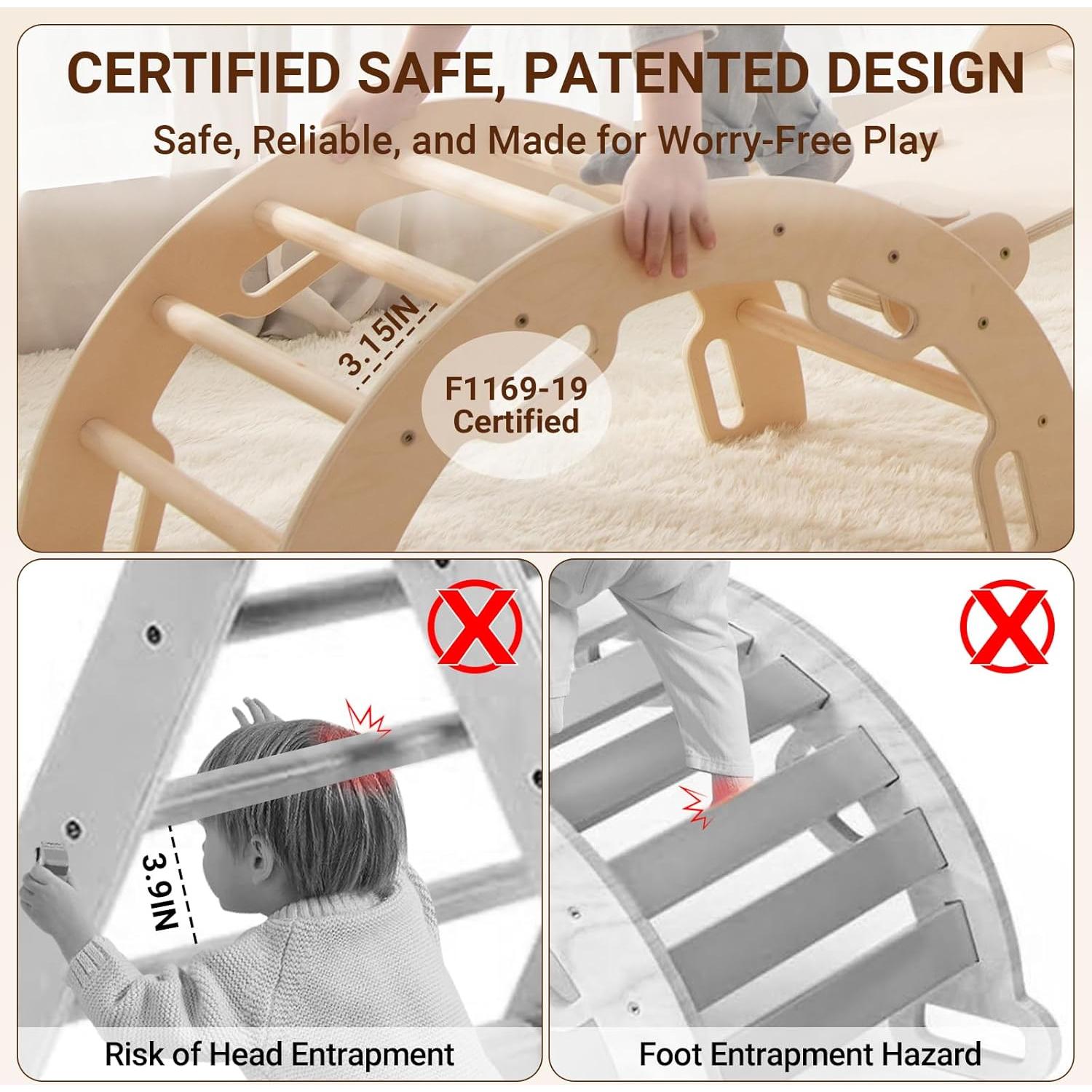 COSYLAND Conjunto Triángulo Pikler 8 en 1 Madera Natural