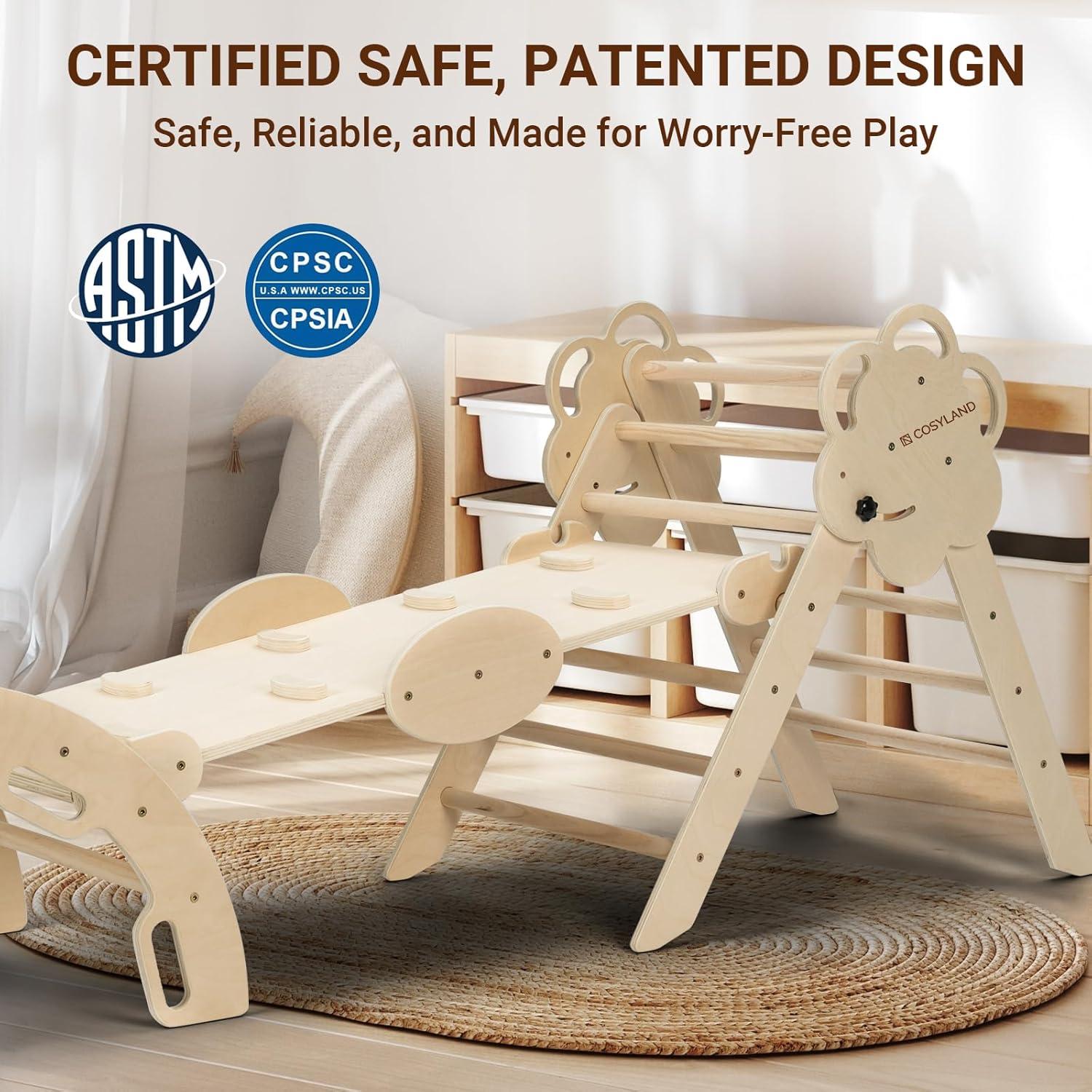 COSYLAND Conjunto Triángulo Pikler 8 en 1 Madera Natural