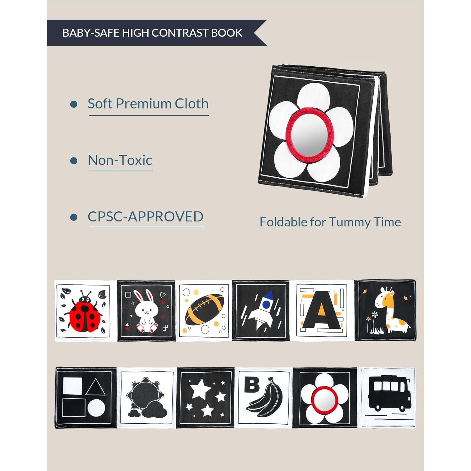 Libro Sensorial para Bebés Infinno Blanco y Negro 0-6 Meses