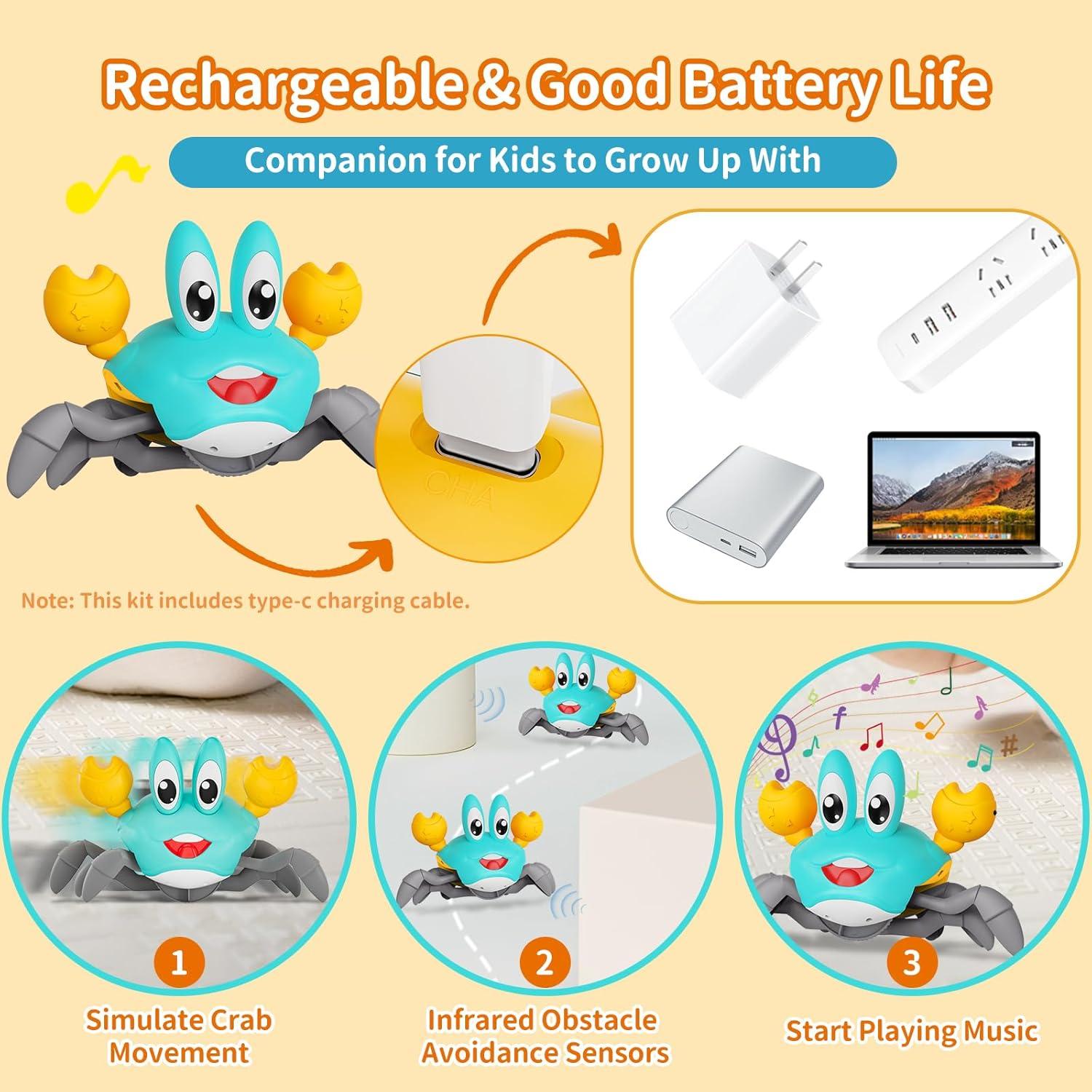 Juguete Cangrejo Gateador MindPal con Música y Luz LED