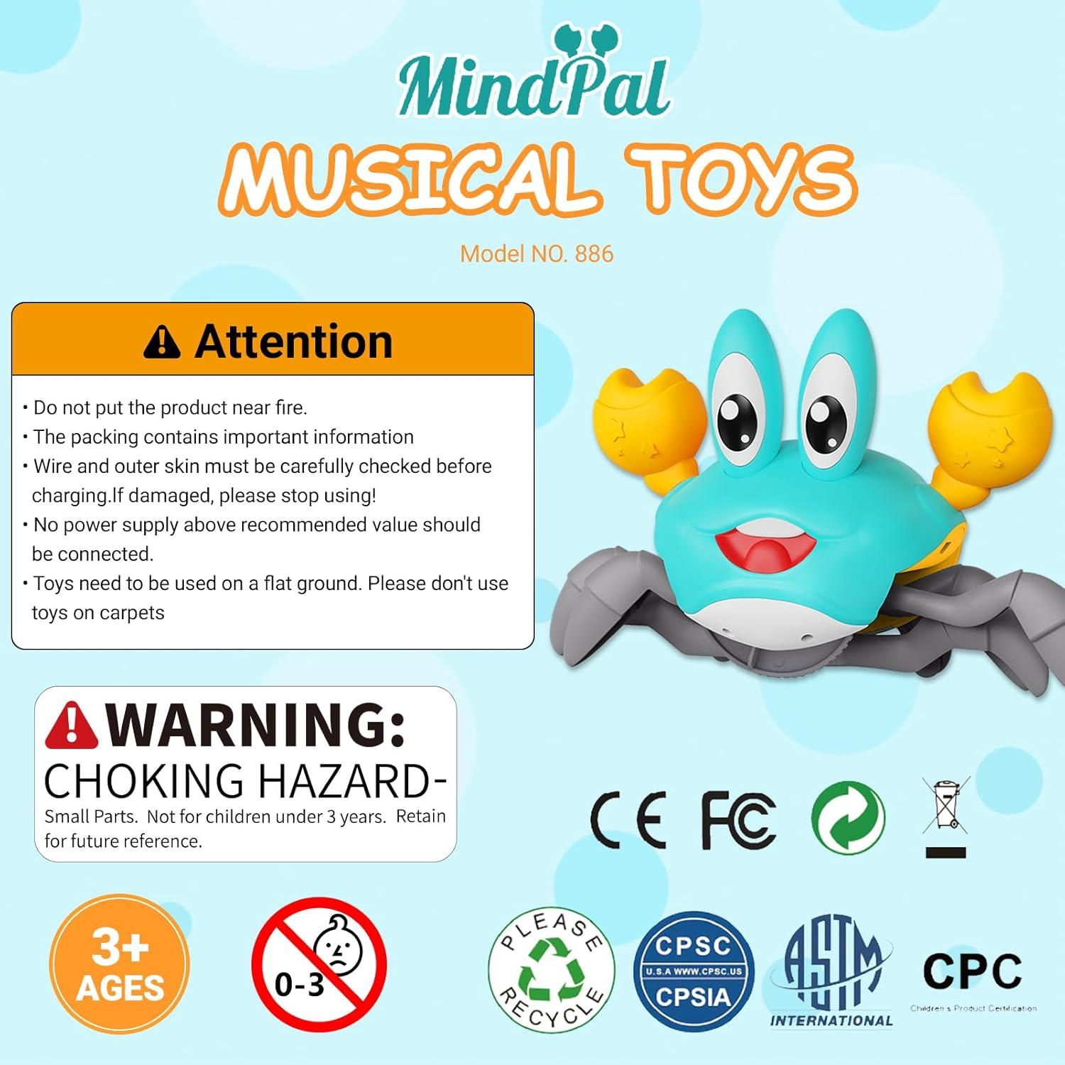 Juguete Cangrejo Gateador MindPal con Música y Luz LED