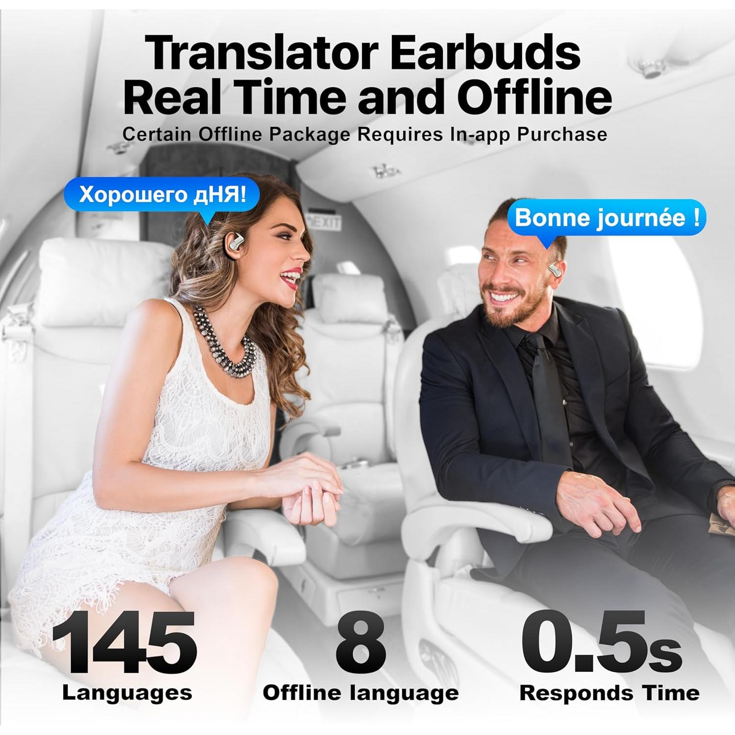 Auriculares Traductores AI Merryking Me809, 144 Idiomas, Blanco