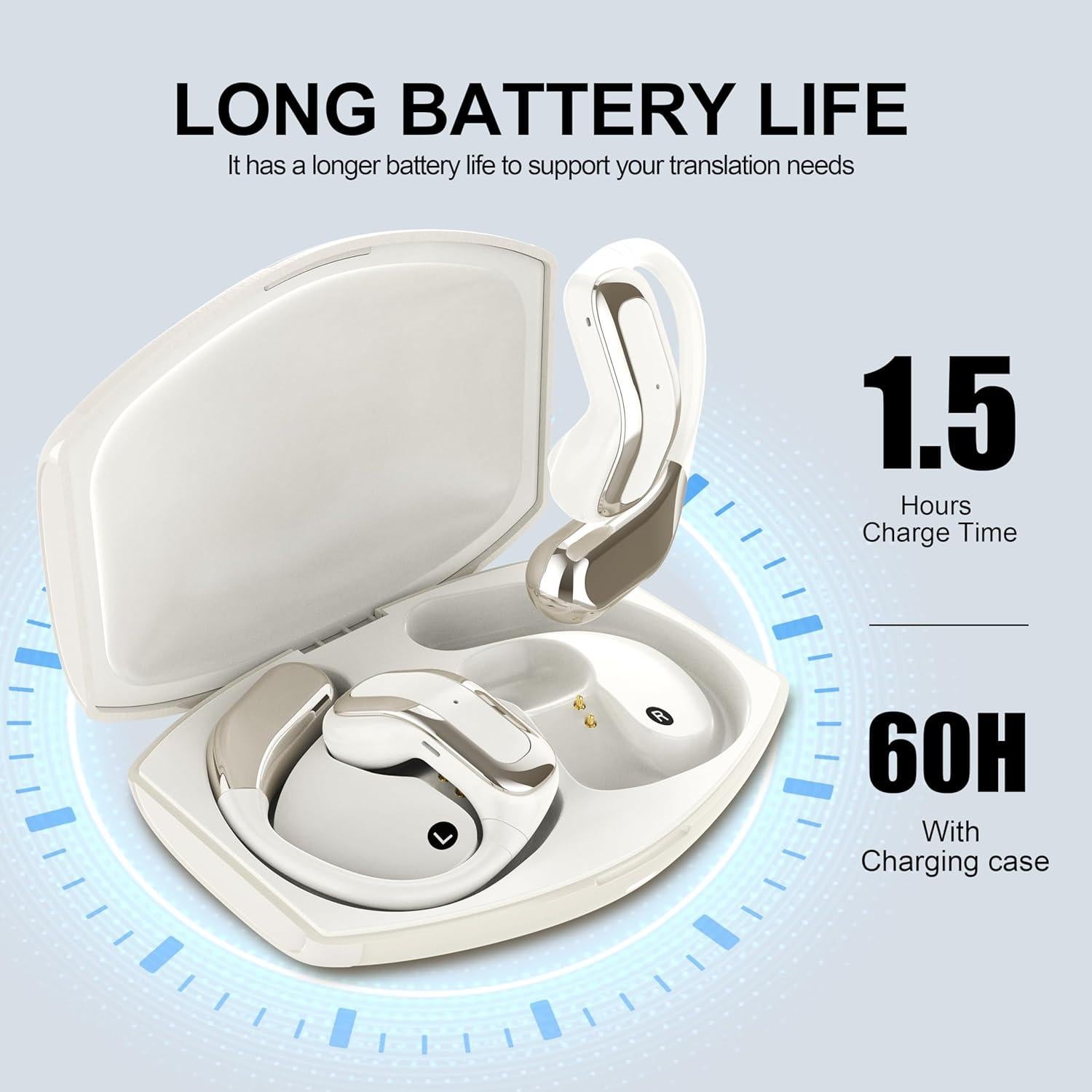 Auriculares Traductores AI Merryking Me809, 144 Idiomas, Blanco