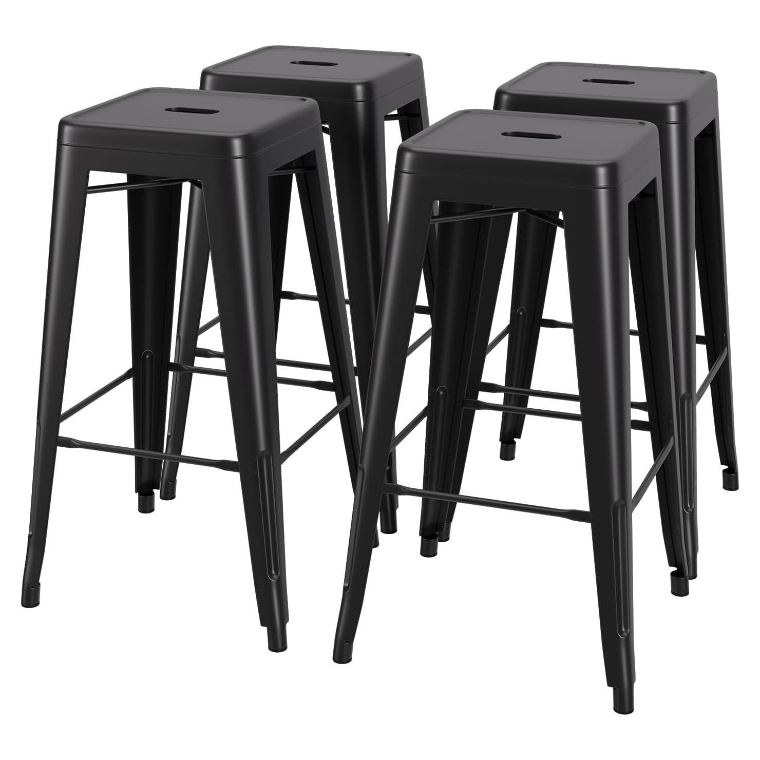 Set de 4 Taburetes de Bar Apilables PayLessHere 76.2 cm Negro