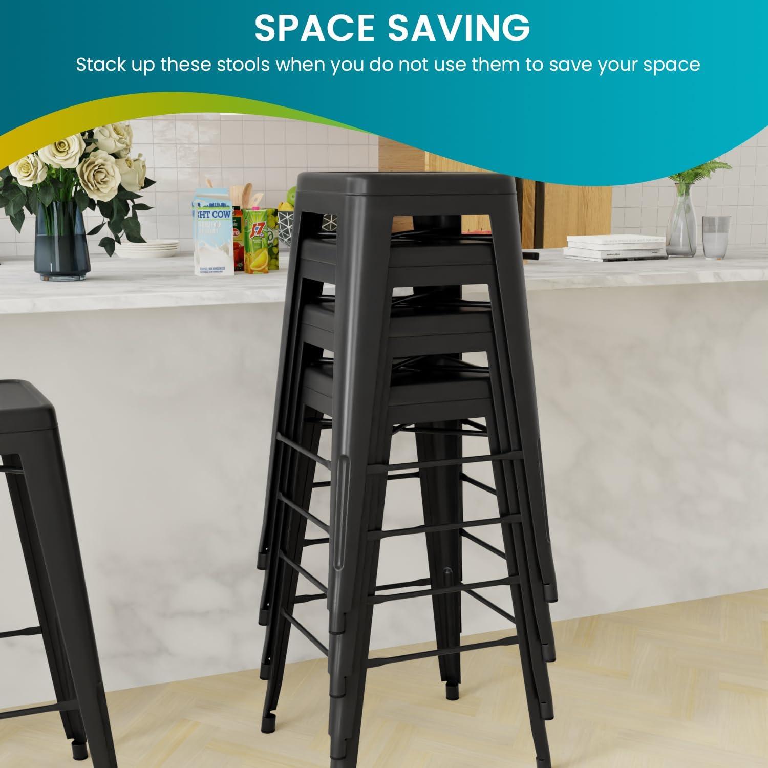 Set de 4 Taburetes de Bar Apilables PayLessHere 76.2 cm Negro