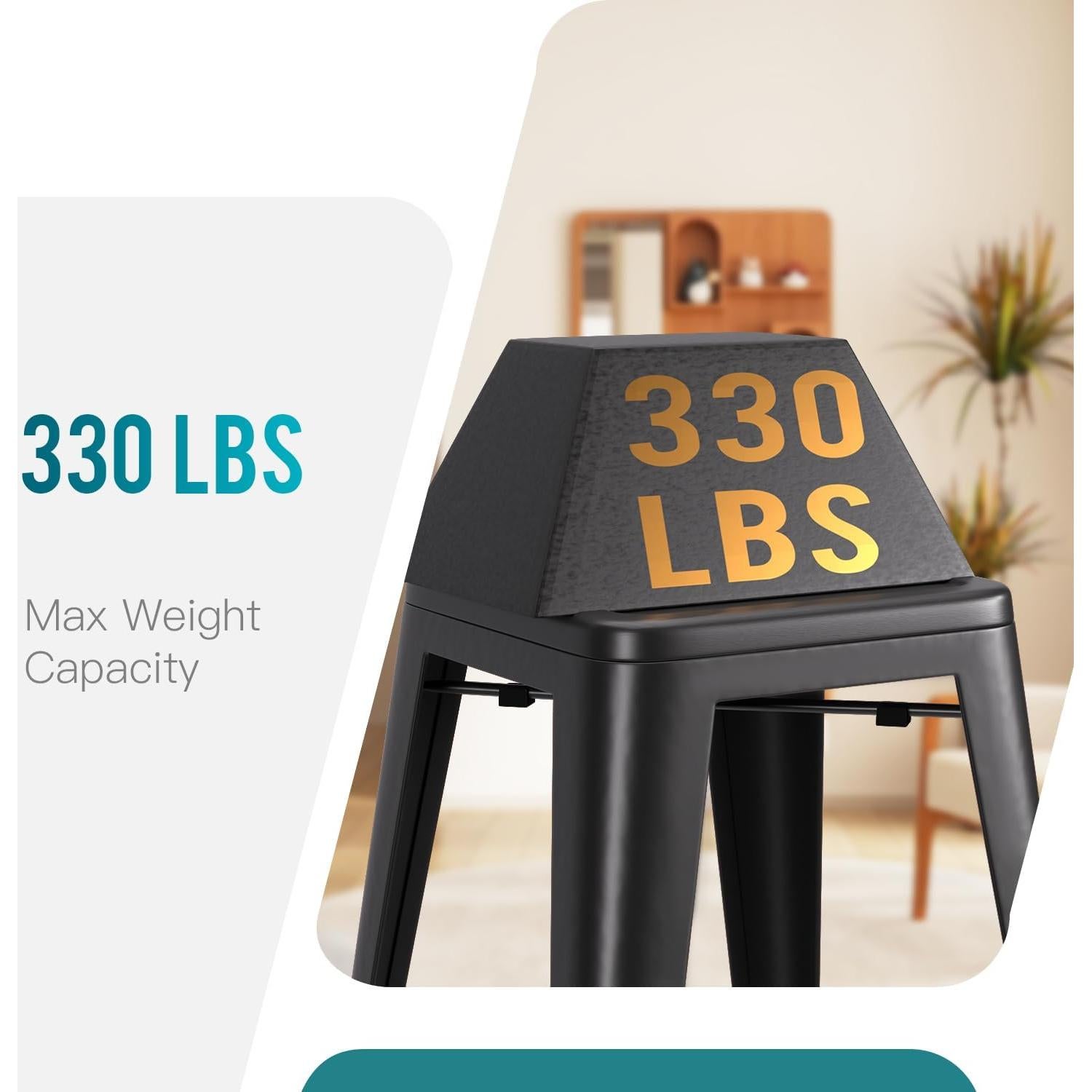 Set de 4 Taburetes de Bar Apilables PayLessHere 76.2 cm Negro