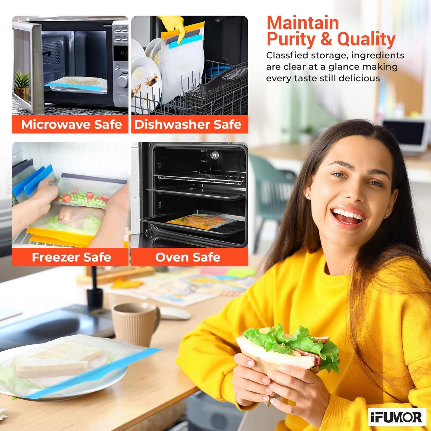 Paquete de 5 Bolsas Reutilizables iFUMOR 1 Galón Apto Lavavajillas