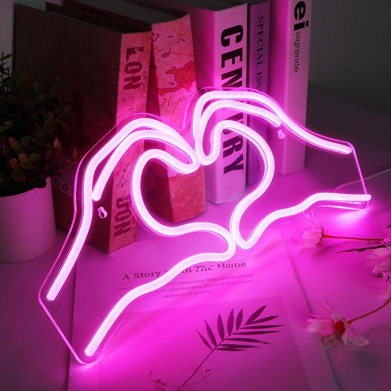 Luz de Neón Corazón Rosa SINTENILL 40 cm LED USB Decorativa