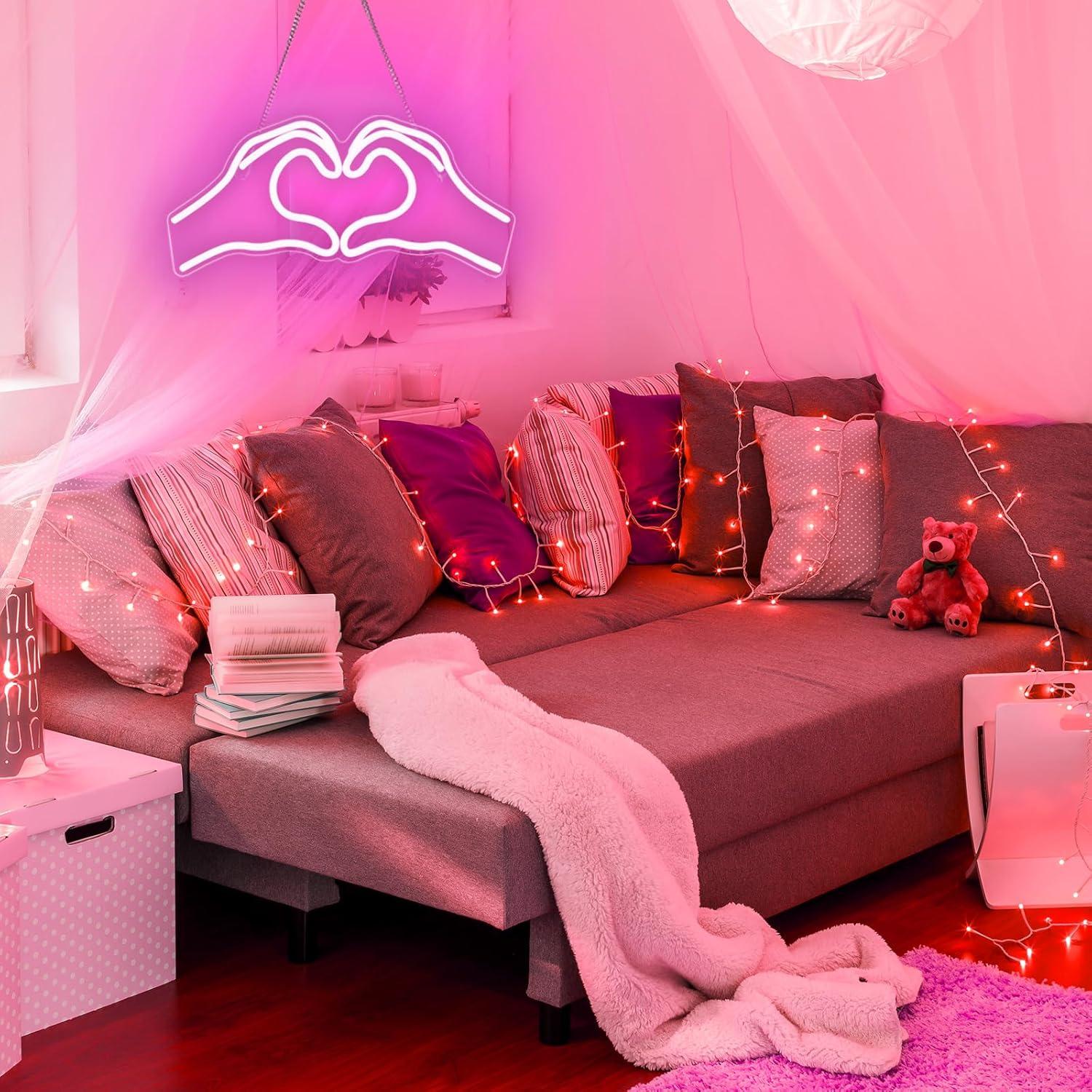 Luz de Neón Corazón Rosa SINTENILL 40 cm LED USB Decorativa