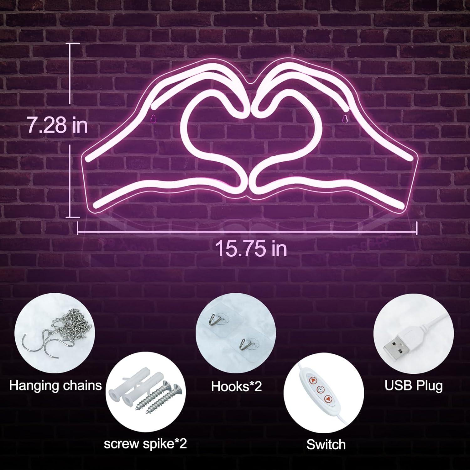 Luz de Neón Corazón Rosa SINTENILL 40 cm LED USB Decorativa