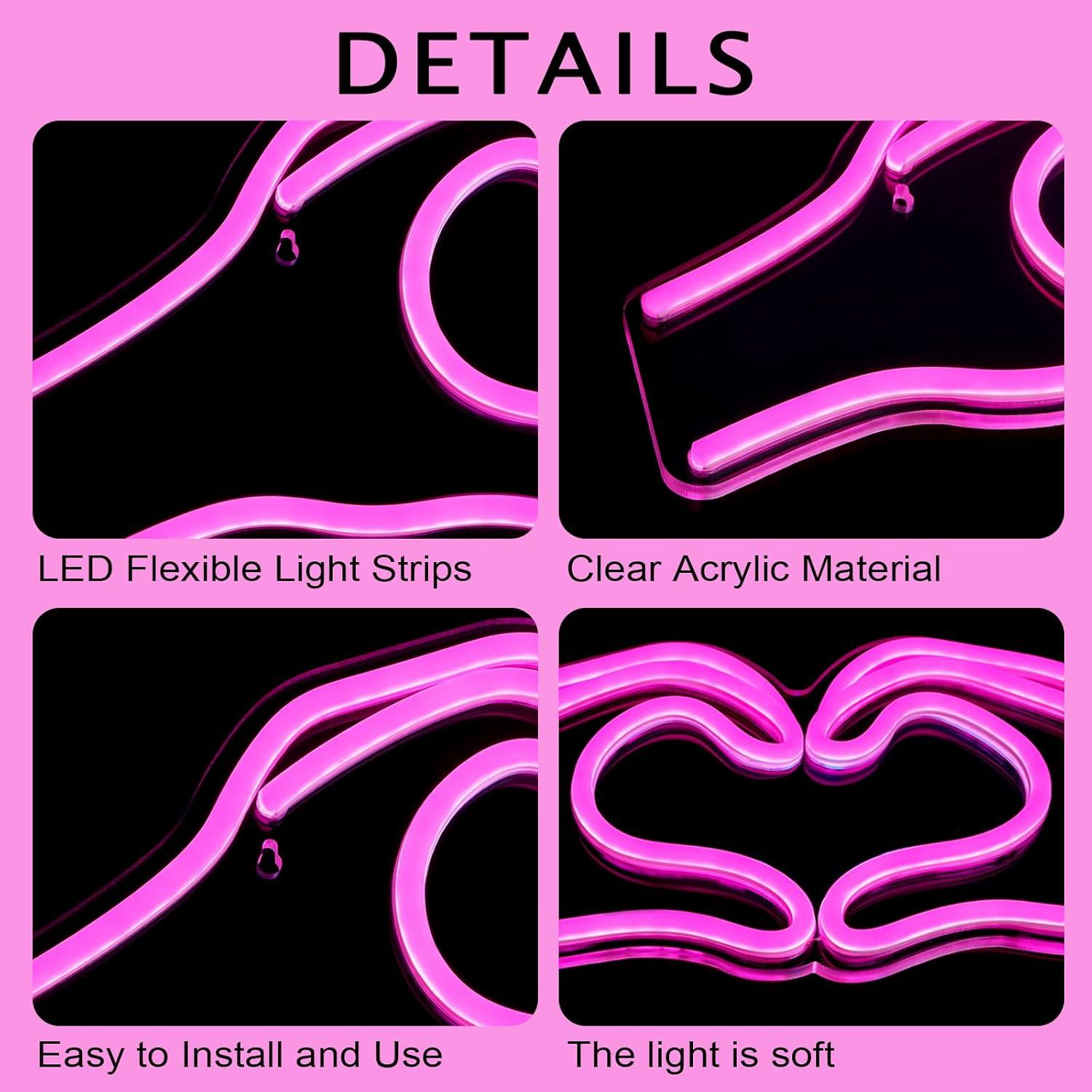 Luz de Neón Corazón Rosa SINTENILL 40 cm LED USB Decorativa