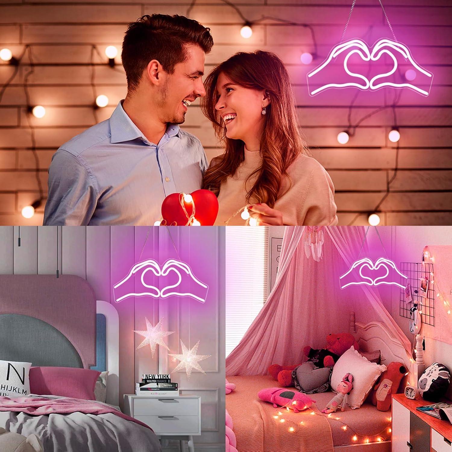 Luz de Neón Corazón Rosa SINTENILL 40 cm LED USB Decorativa