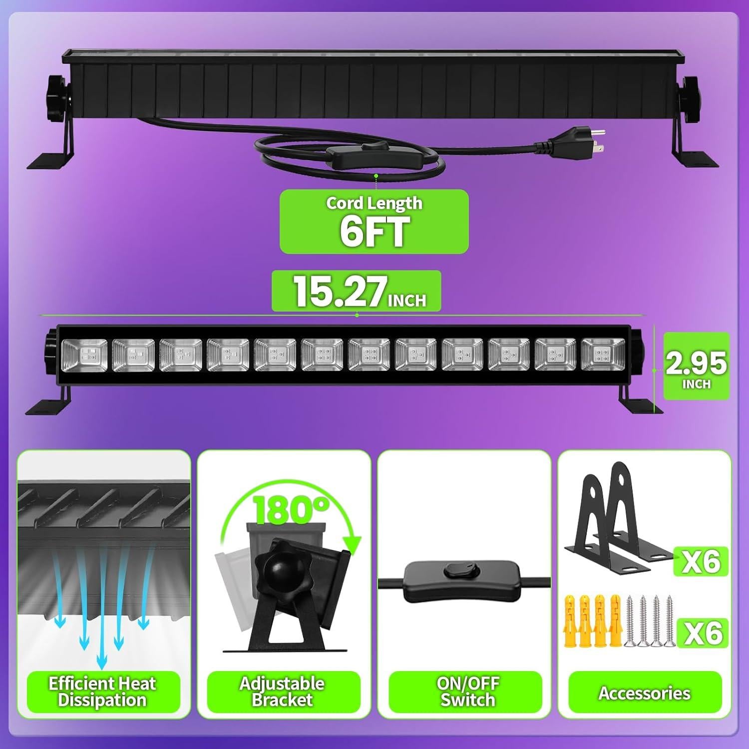 Paquete de 6 Luces LED Negras TigQiang 38W para Fiesta