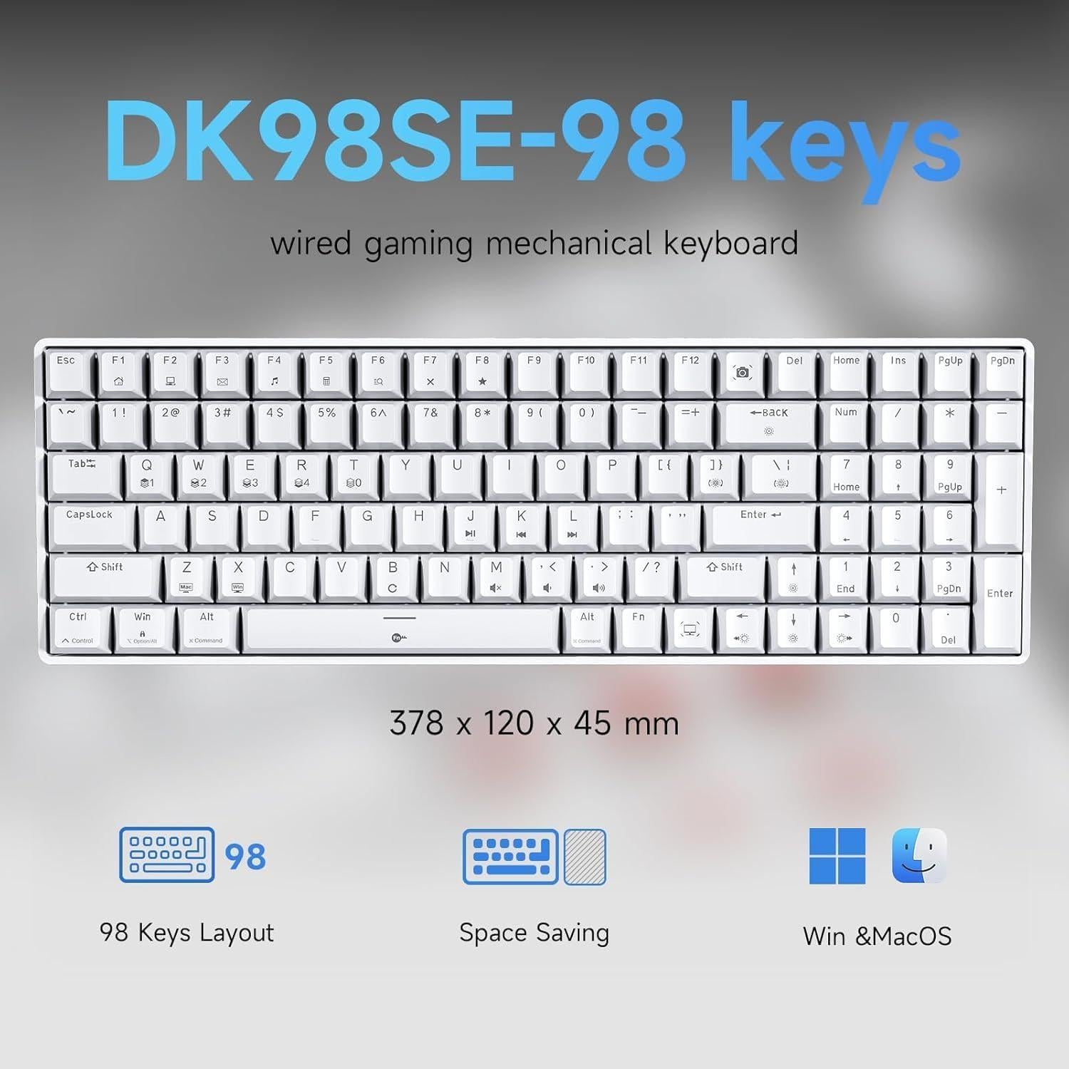 Teclado Mecánico Dierya DK98SE 98 Teclas Interruptor Rojo Blanco