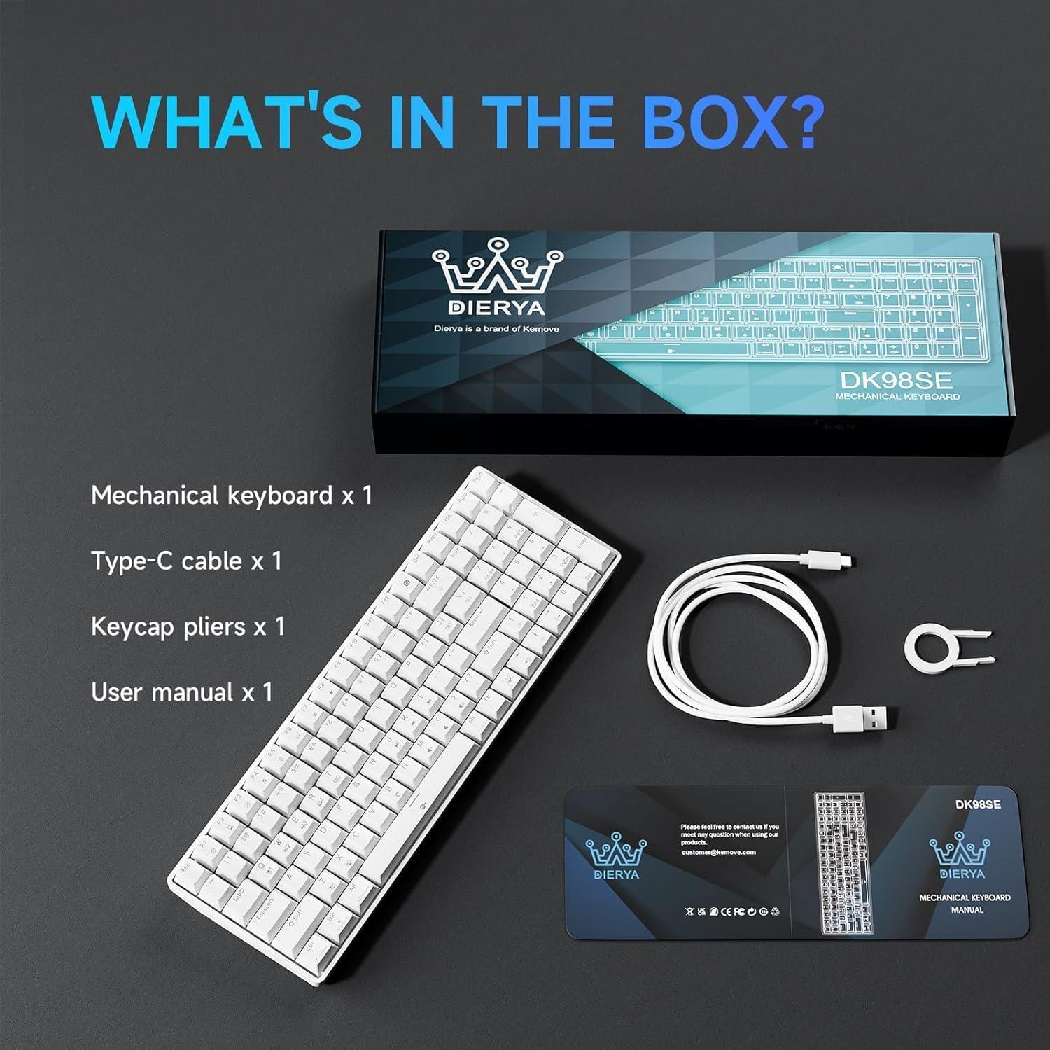 Teclado Mecánico Dierya DK98SE 98 Teclas Interruptor Rojo Blanco