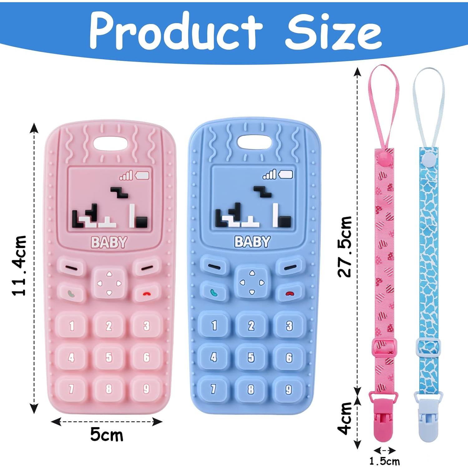 Mordedores de Silicona para Bebés 2PCS Teléfono Azul/Rosa