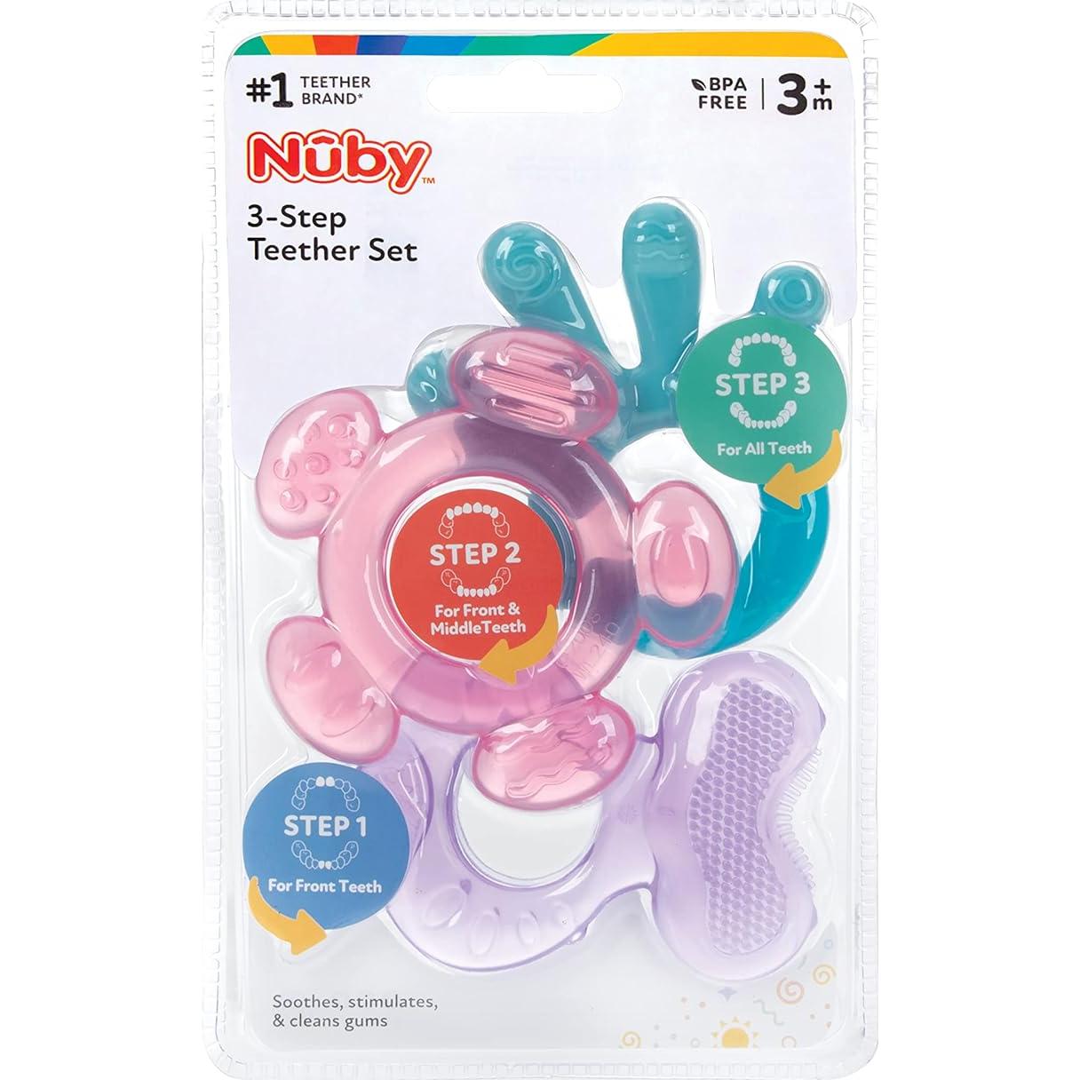 Nuby Set de Mordedores 3 Etapas Silicona Rosa/Púrpura 3m+