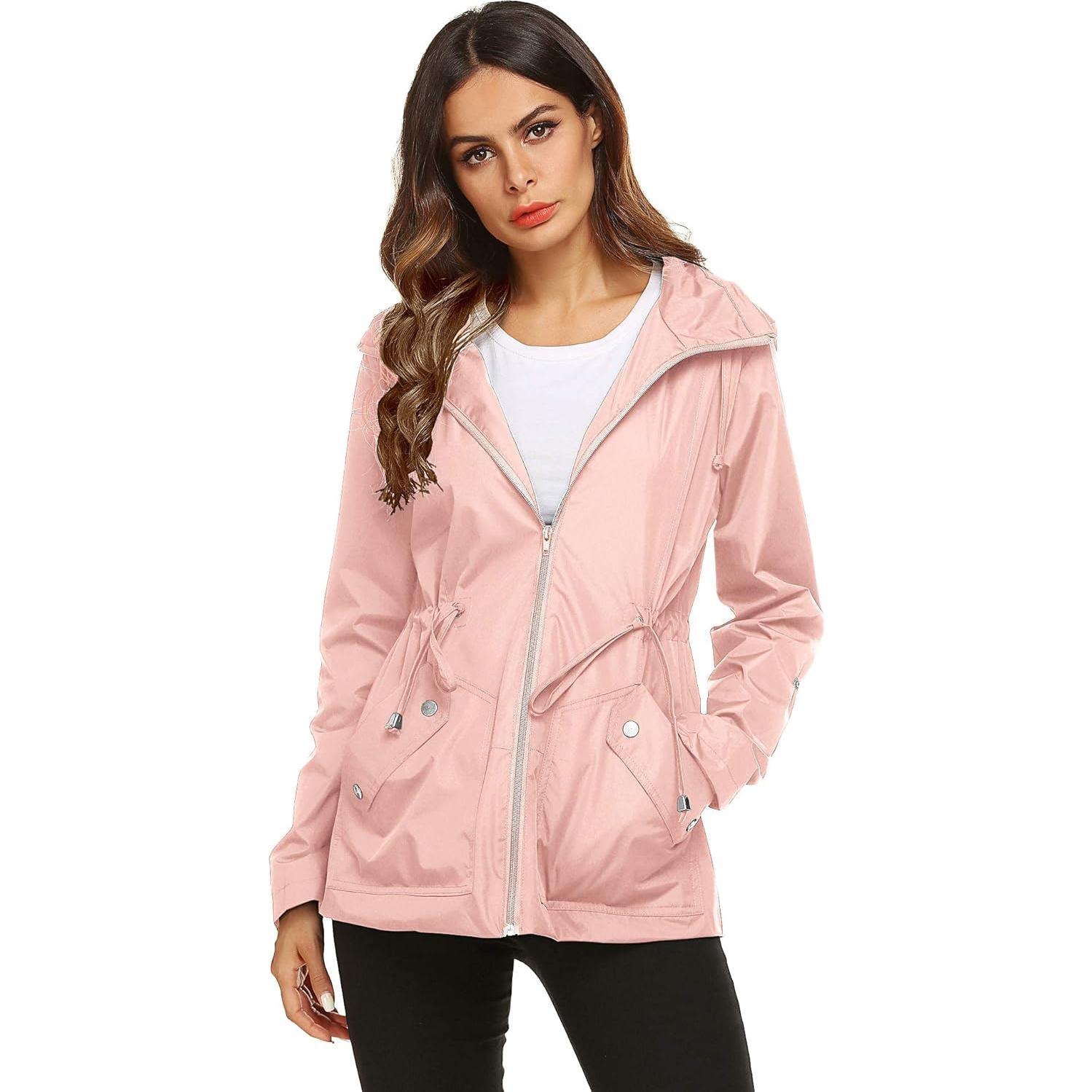 Chaqueta de Lluvia ZHENWEI para Mujeres Impermeable Rosa Mediana
