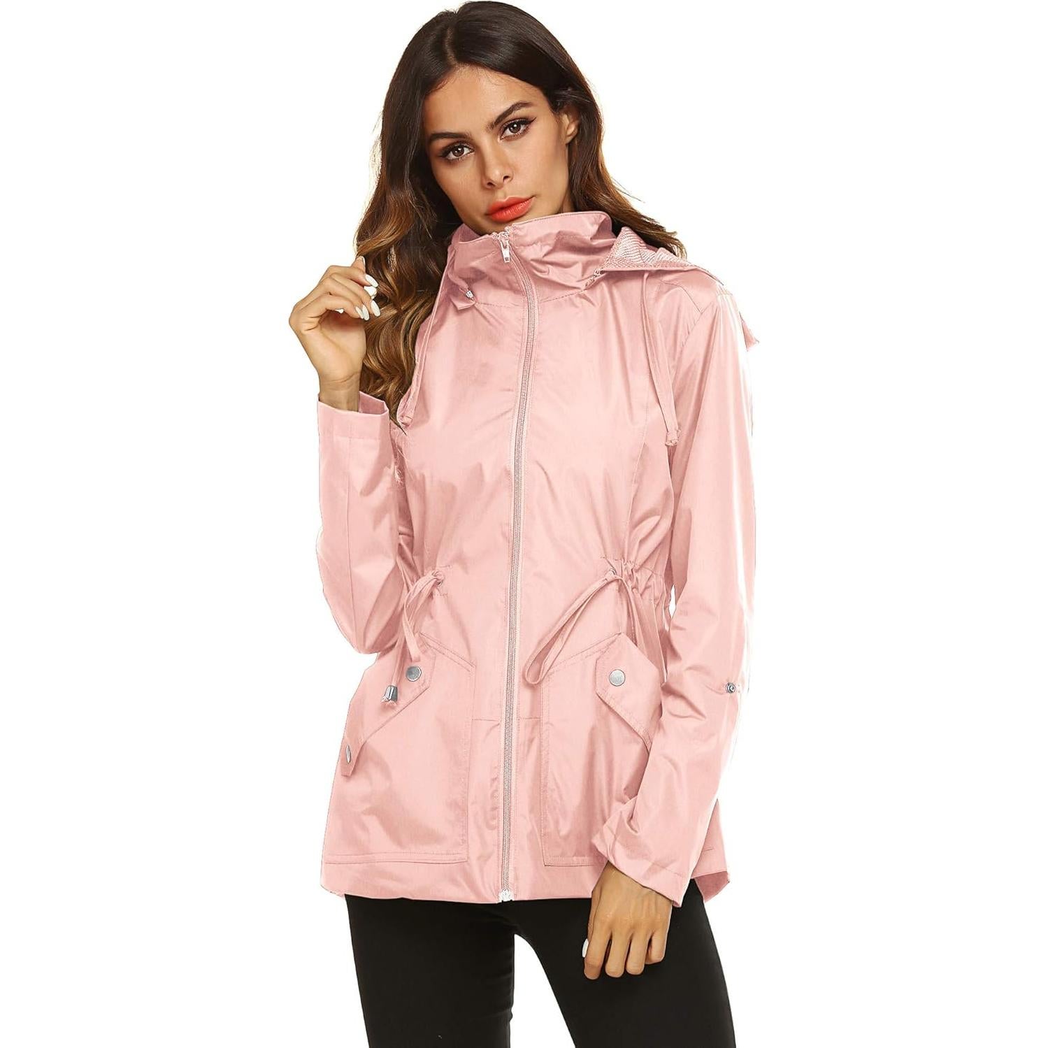 Chaqueta de Lluvia ZHENWEI para Mujeres Impermeable Rosa Mediana