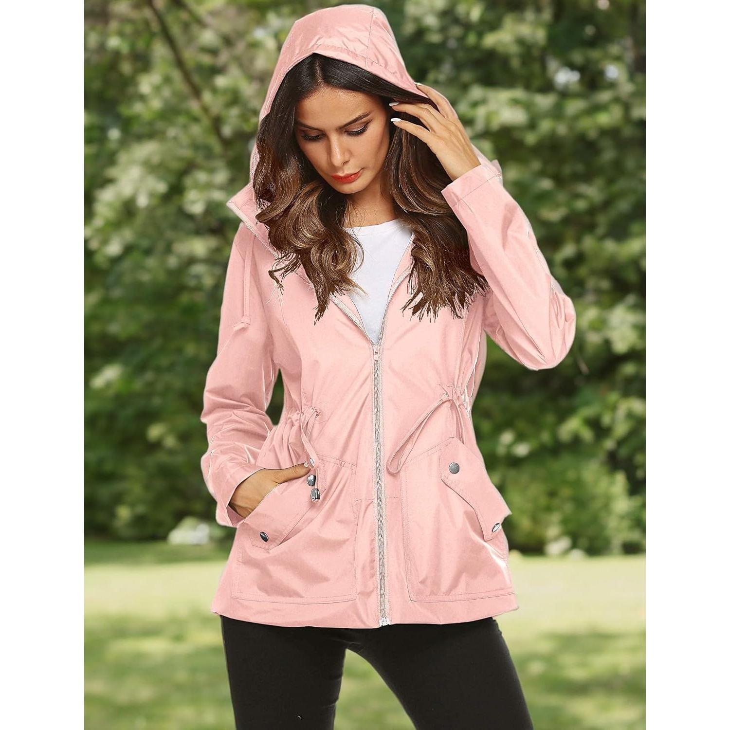 Chaqueta de Lluvia ZHENWEI para Mujeres Impermeable Rosa Mediana